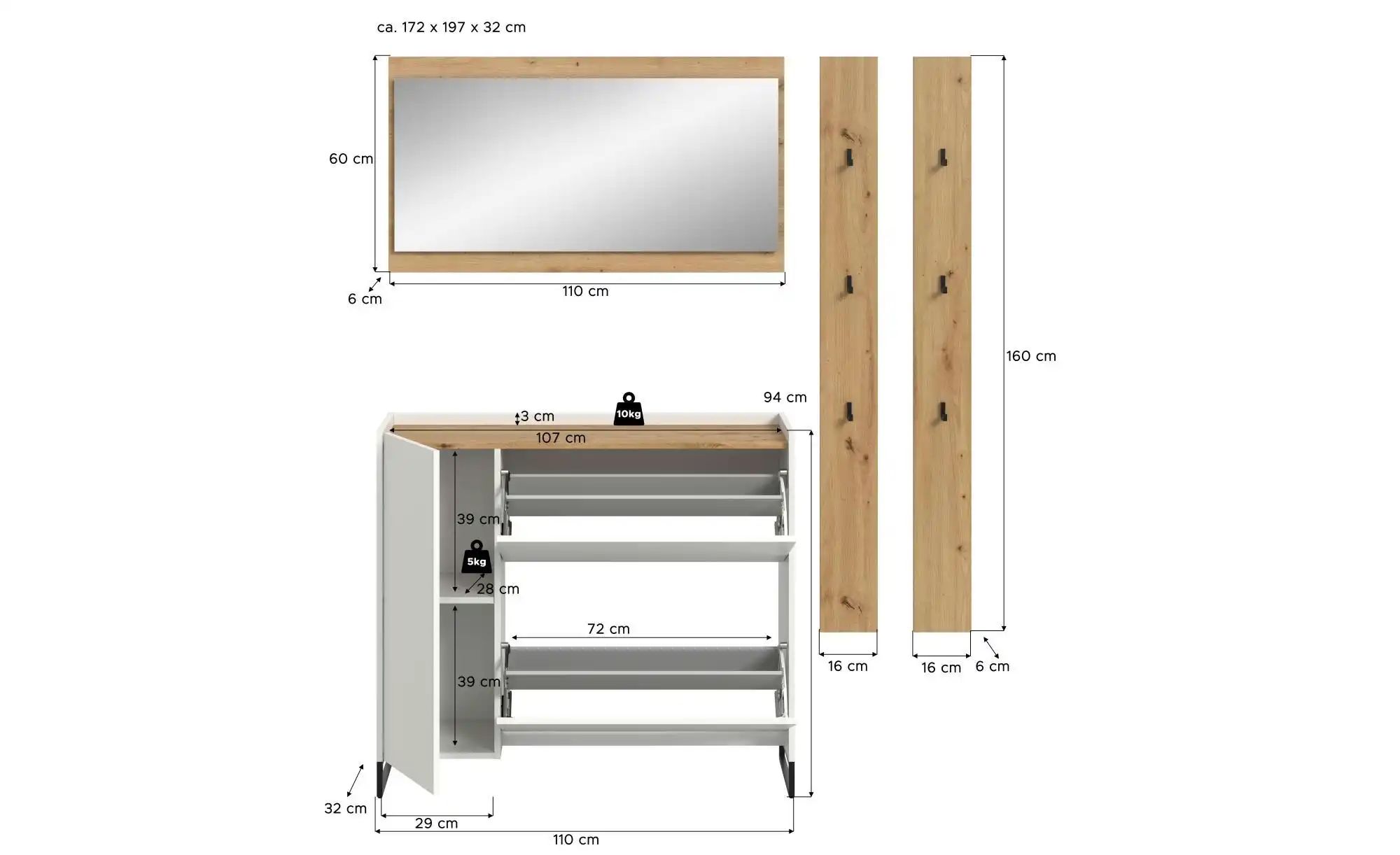 Thumbnail - Garderobenkombination   ¦ weiß ¦ Maße (cm): B: 192 H: 172 Garderoben & Kleiderstangen > Garderobensysteme - Höffner