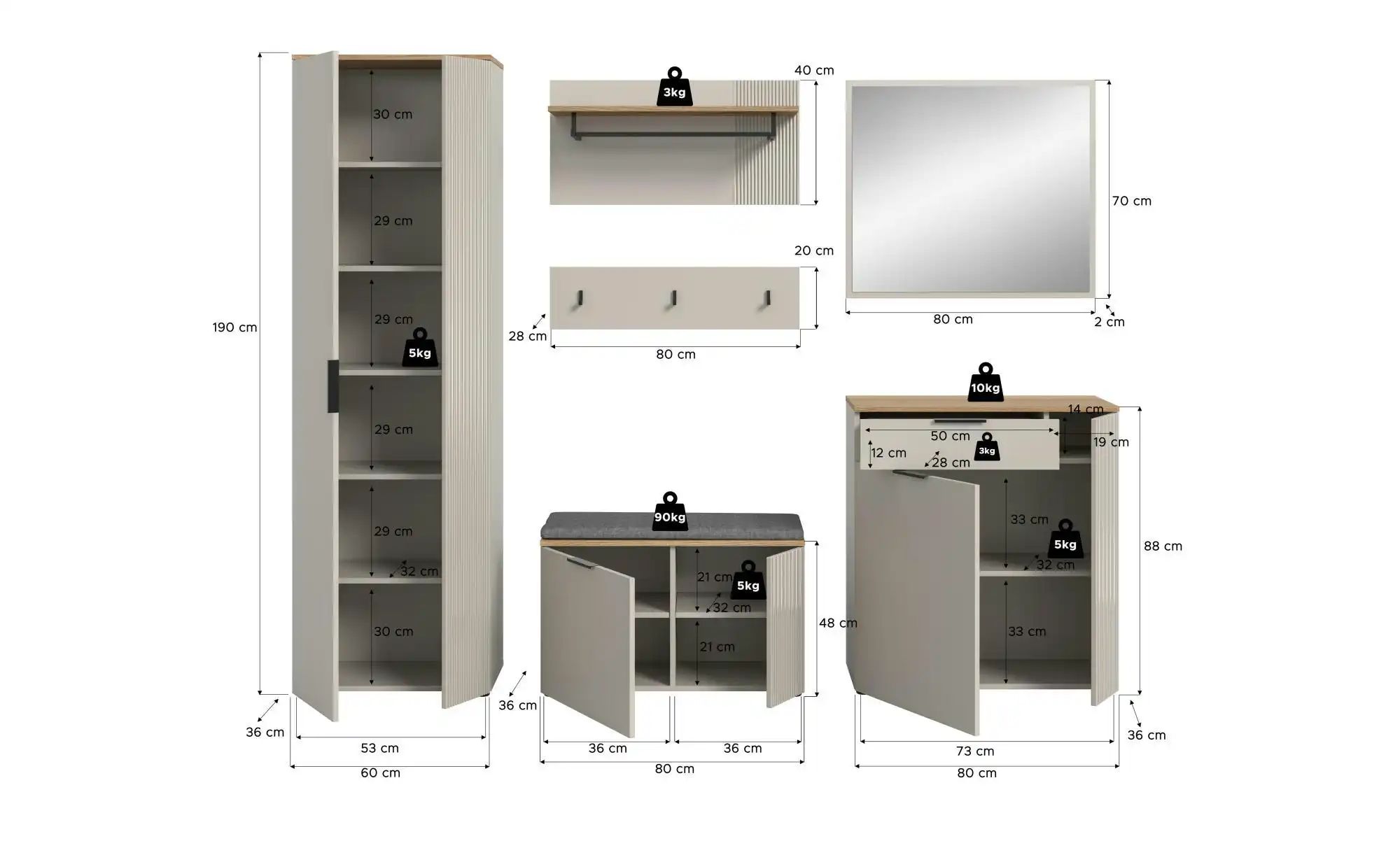 Garderobenkombination   ¦ creme ¦ Maße (cm): B: 250 H: 190 Garderoben & Kle günstig online kaufen