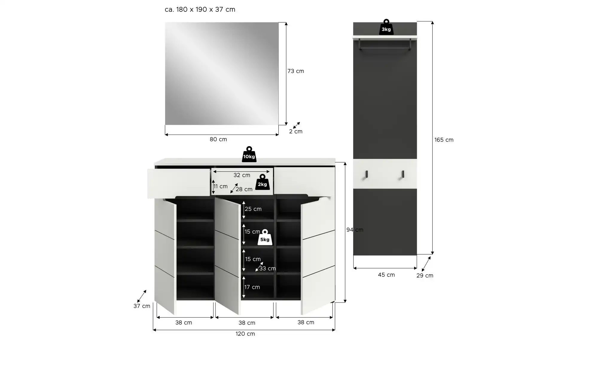Garderobenkombination   ¦ grau ¦ Maße (cm): B: 180 H: 190 Garderoben & Klei günstig online kaufen