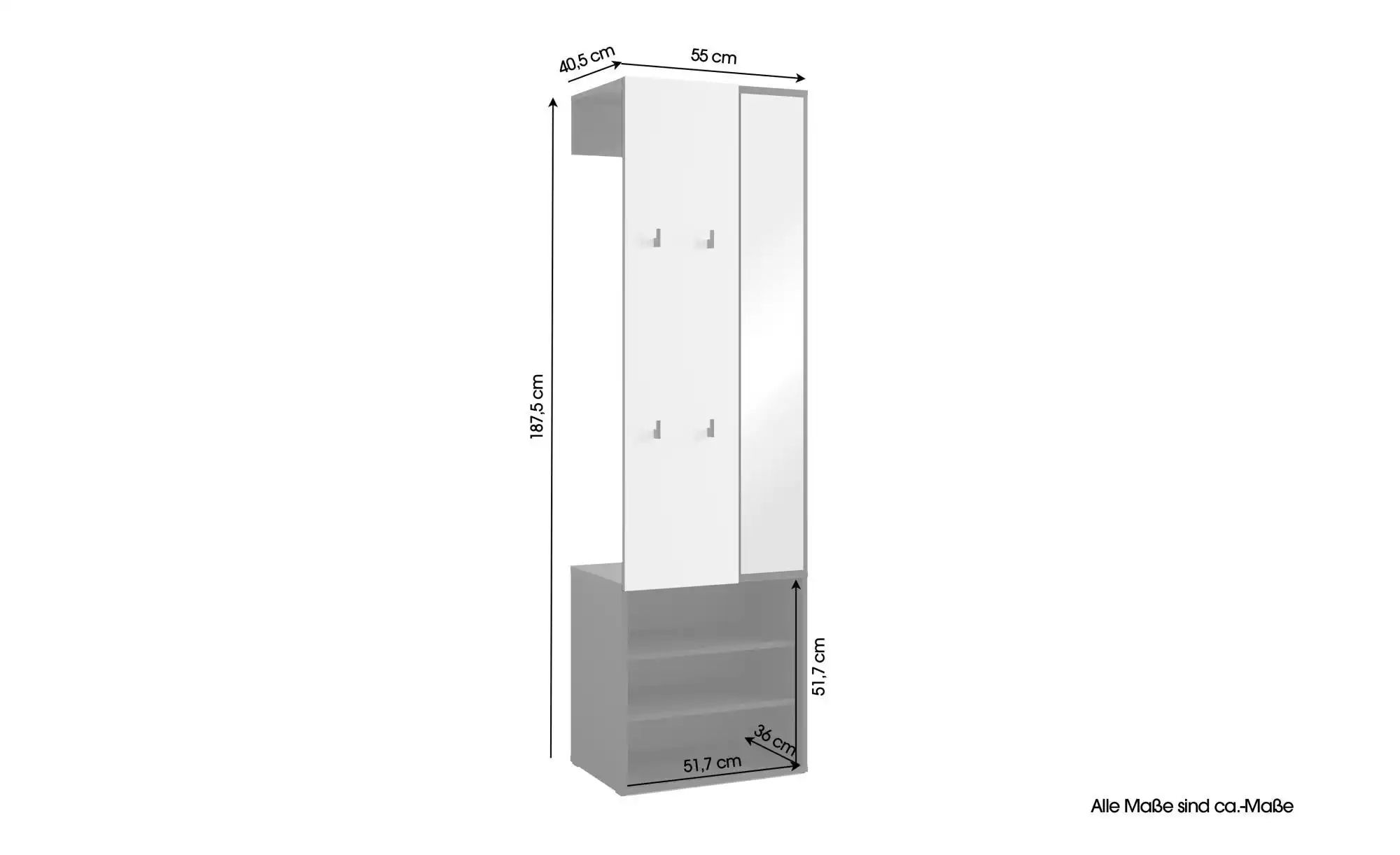 by Living Kompaktgarderobe   ¦ weiß ¦ Maße (cm): B: 55 H: 187,5 Garderoben günstig online kaufen
