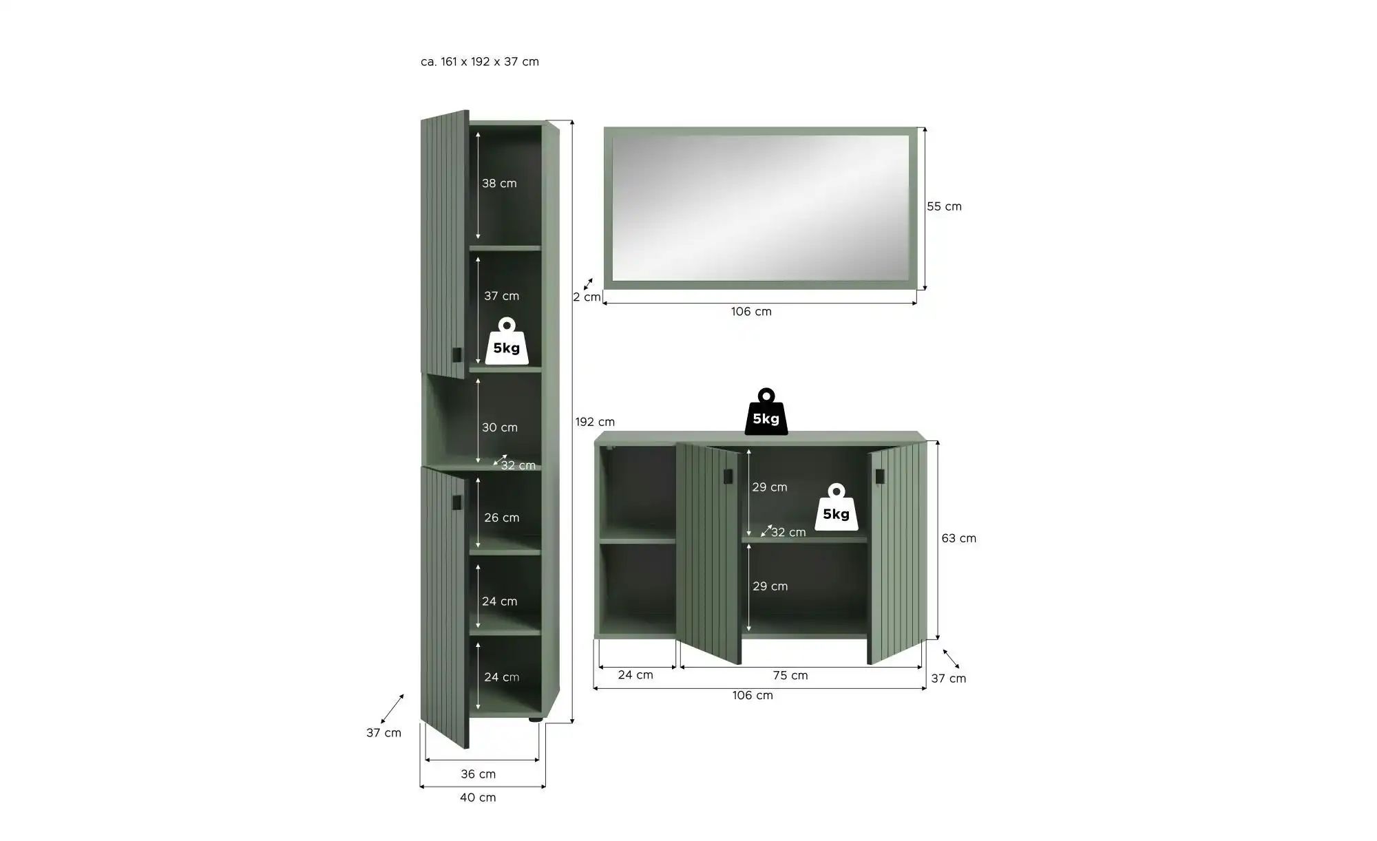 Garderobenkombination   ¦ grün ¦ Maße (cm): B: 161 H: 192 Garderoben & Klei günstig online kaufen