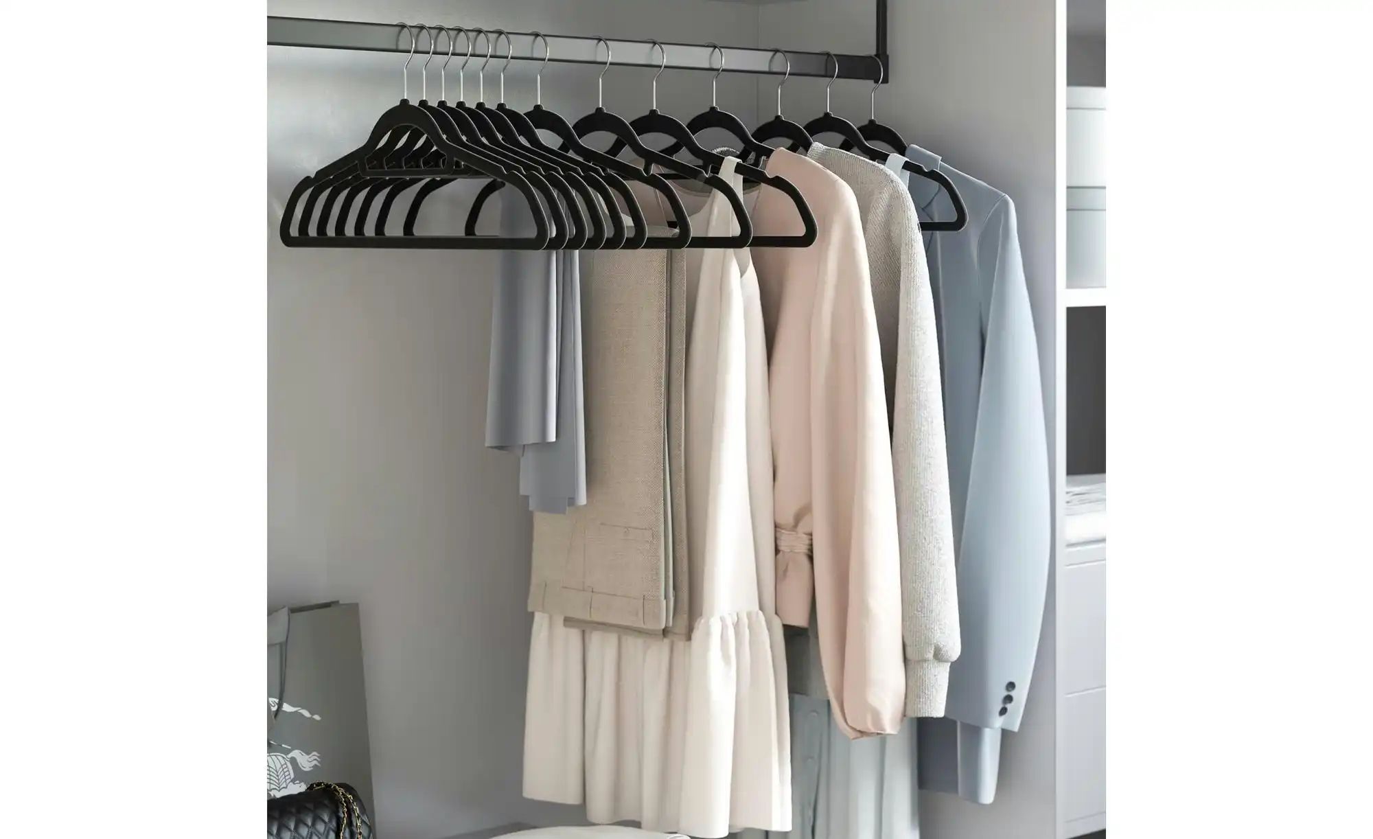 Kleiderbügel 20er-Set   ¦ schwarz ¦ Metall,Kunststoff,Stoff ¦ Maße (cm): B: günstig online kaufen