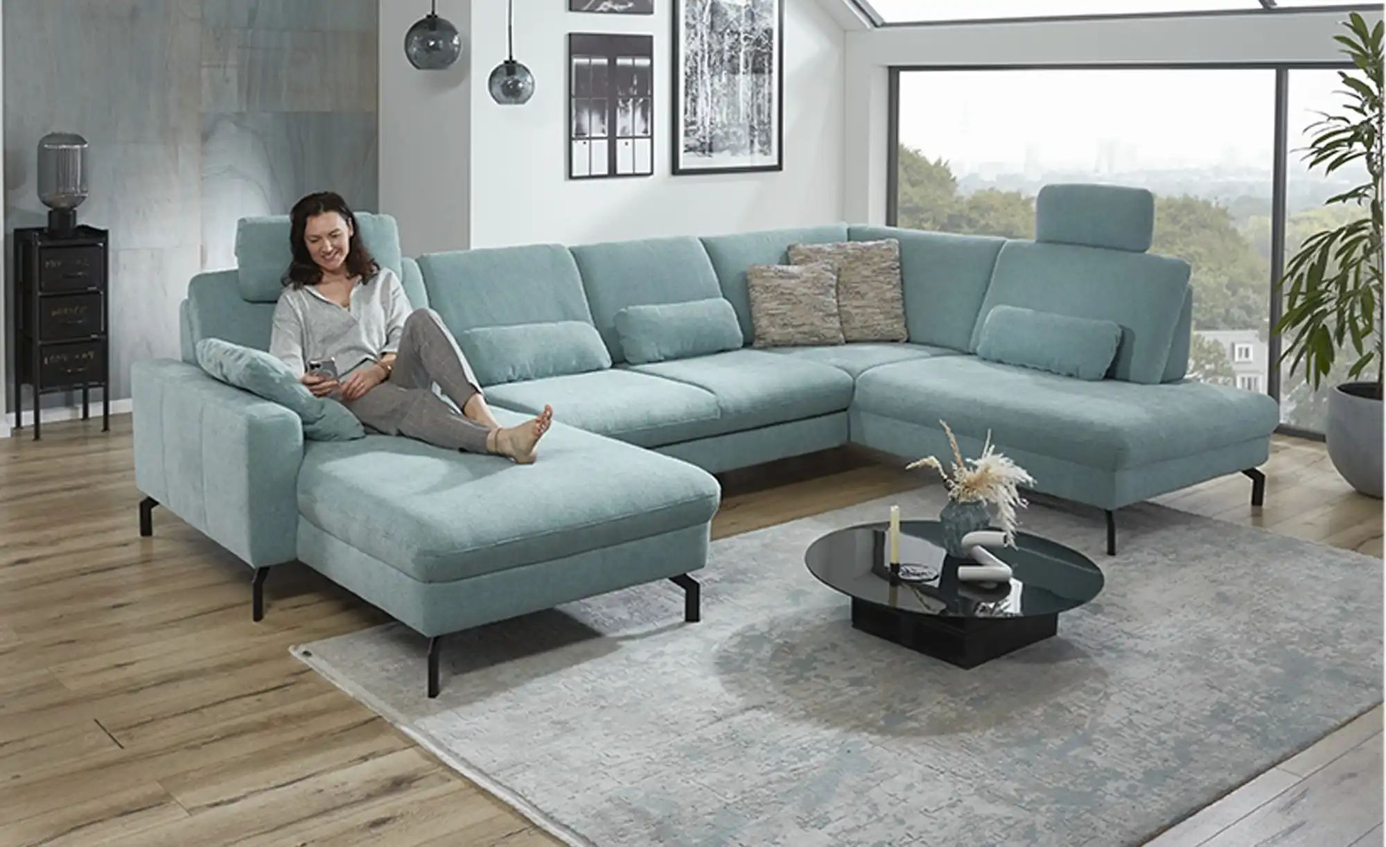 Thumbnail - meinSofa Wohnlandschaft  Grace ¦ blau ¦ Maße (cm): B: 332 H: 89 T: 220.0 Polstermöbel > Sofas > Wohnlandschaften - Höffn...
