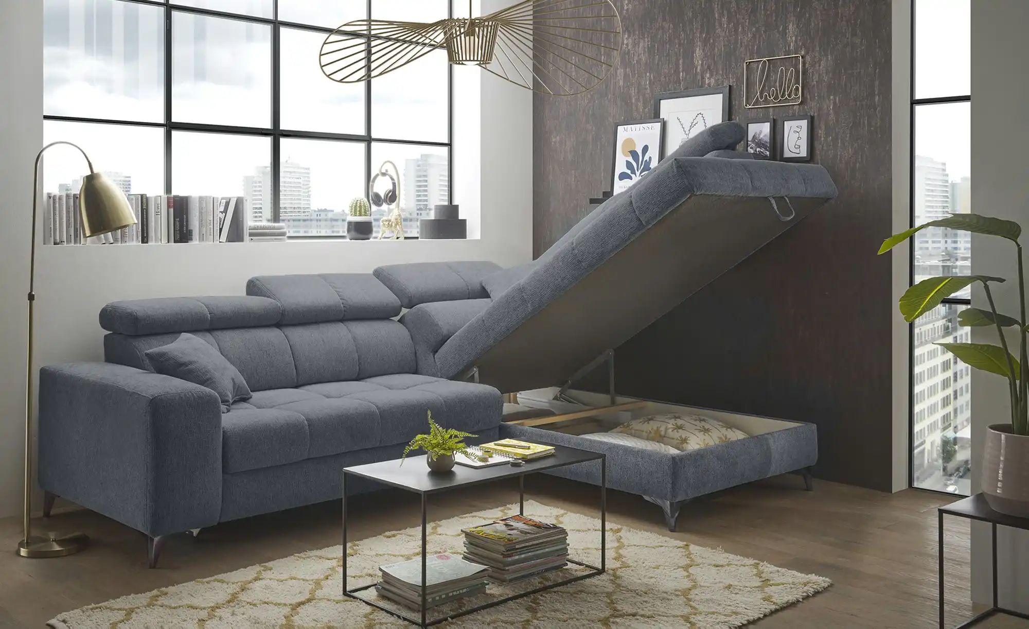 Thumbnail - uno Ecksofa inklusive Stauraum Sydney ¦ grau ¦ Maße (cm): B: 282 H: 105 T: 198.0 Polstermöbel > Sofas > Ecksofas - Höffn...