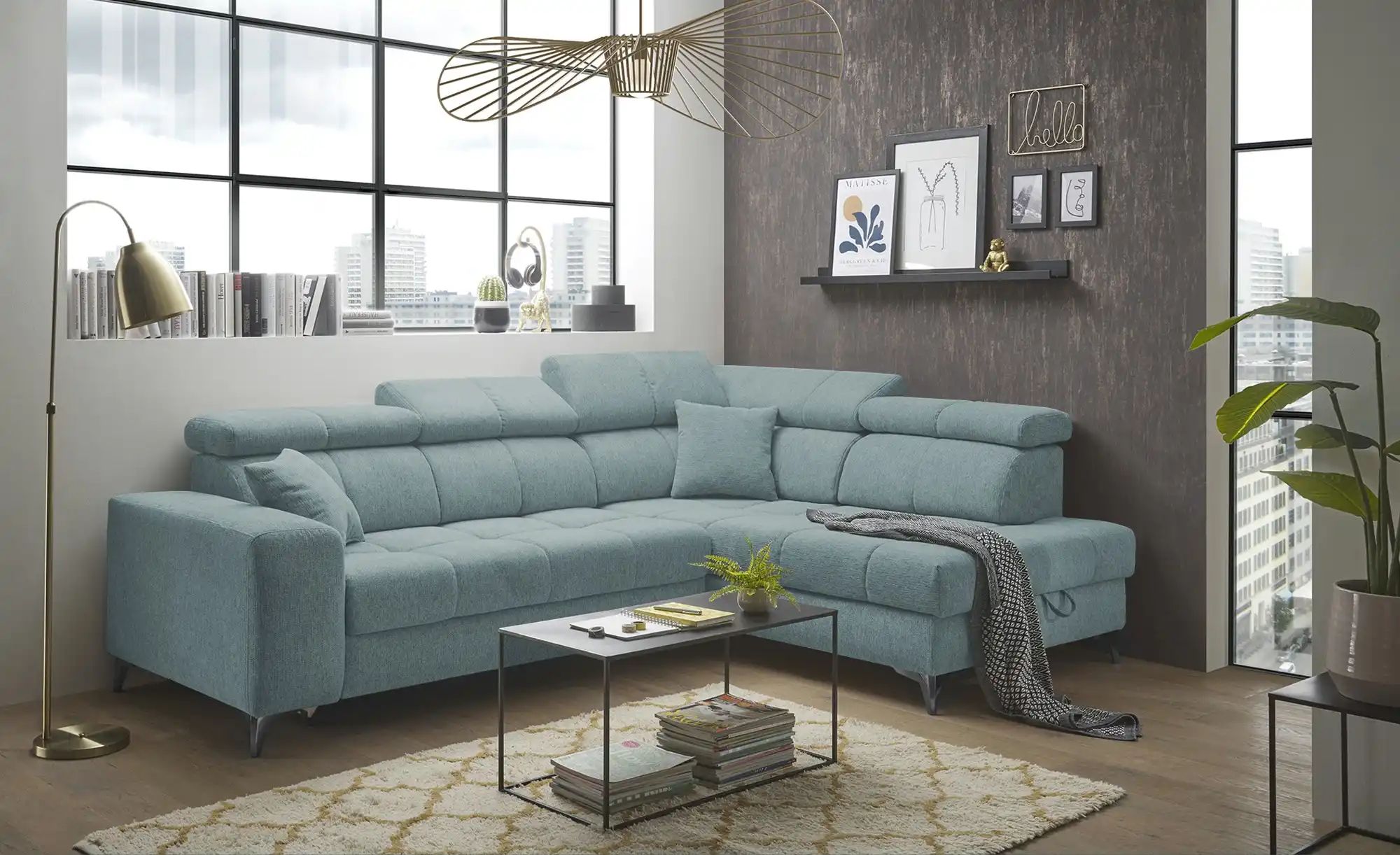 Thumbnail - uno Ecksofa inklusive Sitztiefenverstellung Sydney ¦ blau ¦ Maße (cm): B: 282 H: 105 T: 198.0 Polstermöbel > Sofas > Eck...