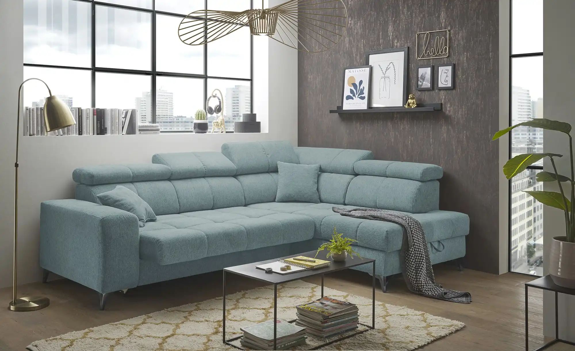 Thumbnail - uno Ecksofa inklusive Sitztiefenverstellung Sydney ¦ blau ¦ Maße (cm): B: 282 H: 105 T: 198.0 Polstermöbel > Sofas > Eck...