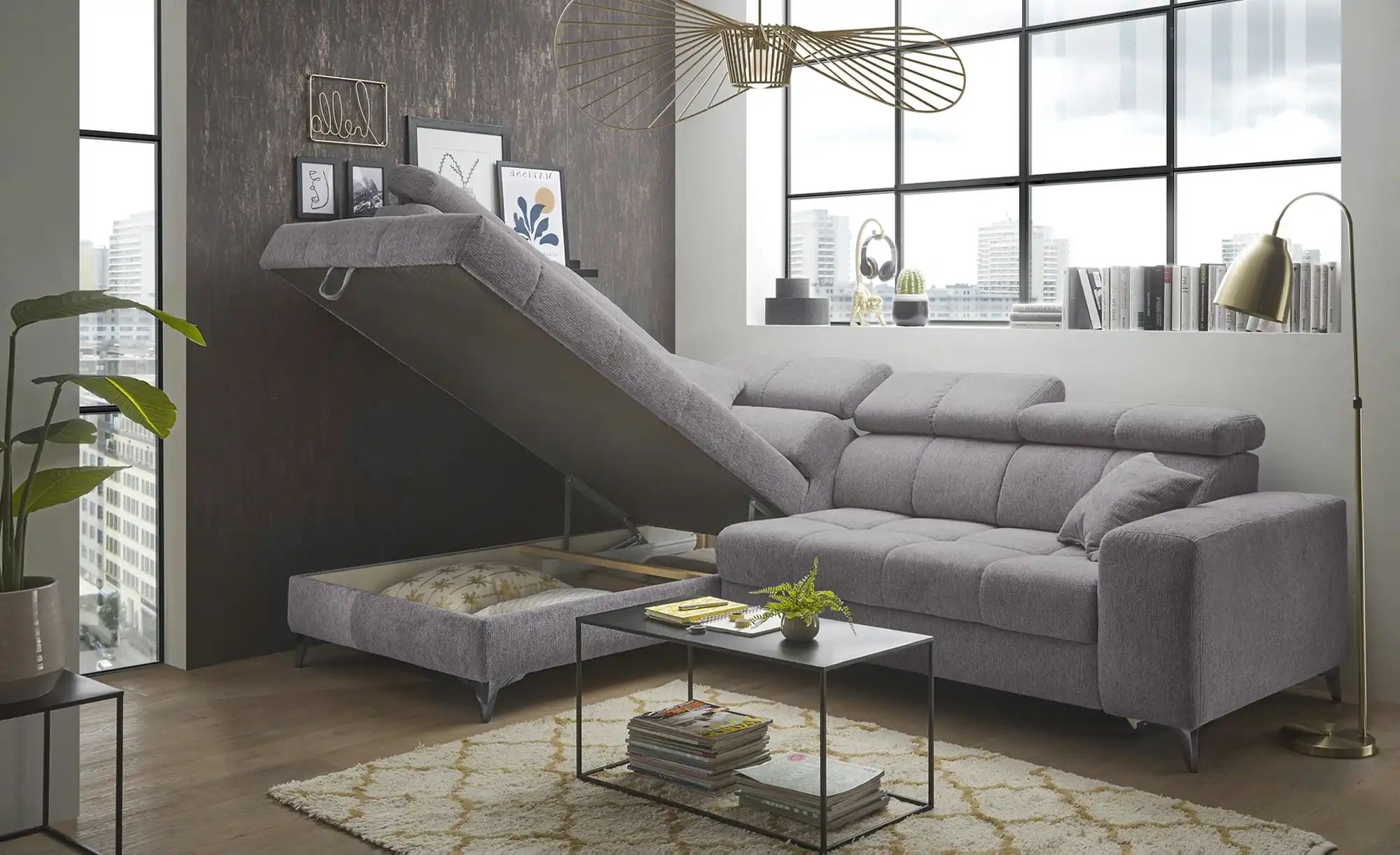 Thumbnail - Ecksofa inklusive Stauraum Sydney ¦ grau ¦ Maße (cm): B: 282 H: 105 T: 198.0 Polstermöbel > Sofas > Ecksofas - Höffner