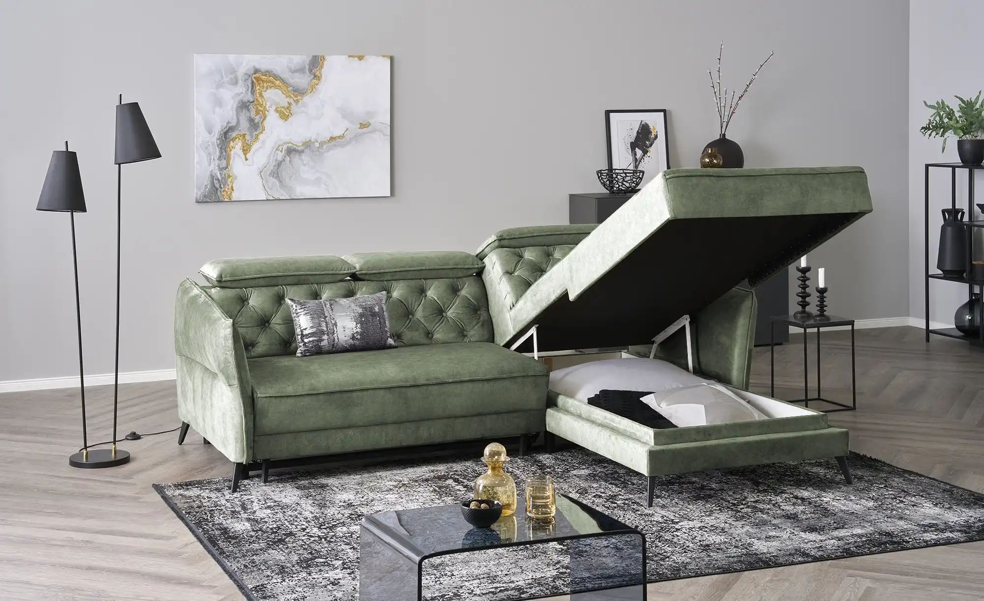 Thumbnail - smart Ecksofa Kavita ¦ grün ¦ Maße (cm): B: 254 H: 85 T: 199.0 Polstermöbel > Sofas > Ecksofas - Höffner