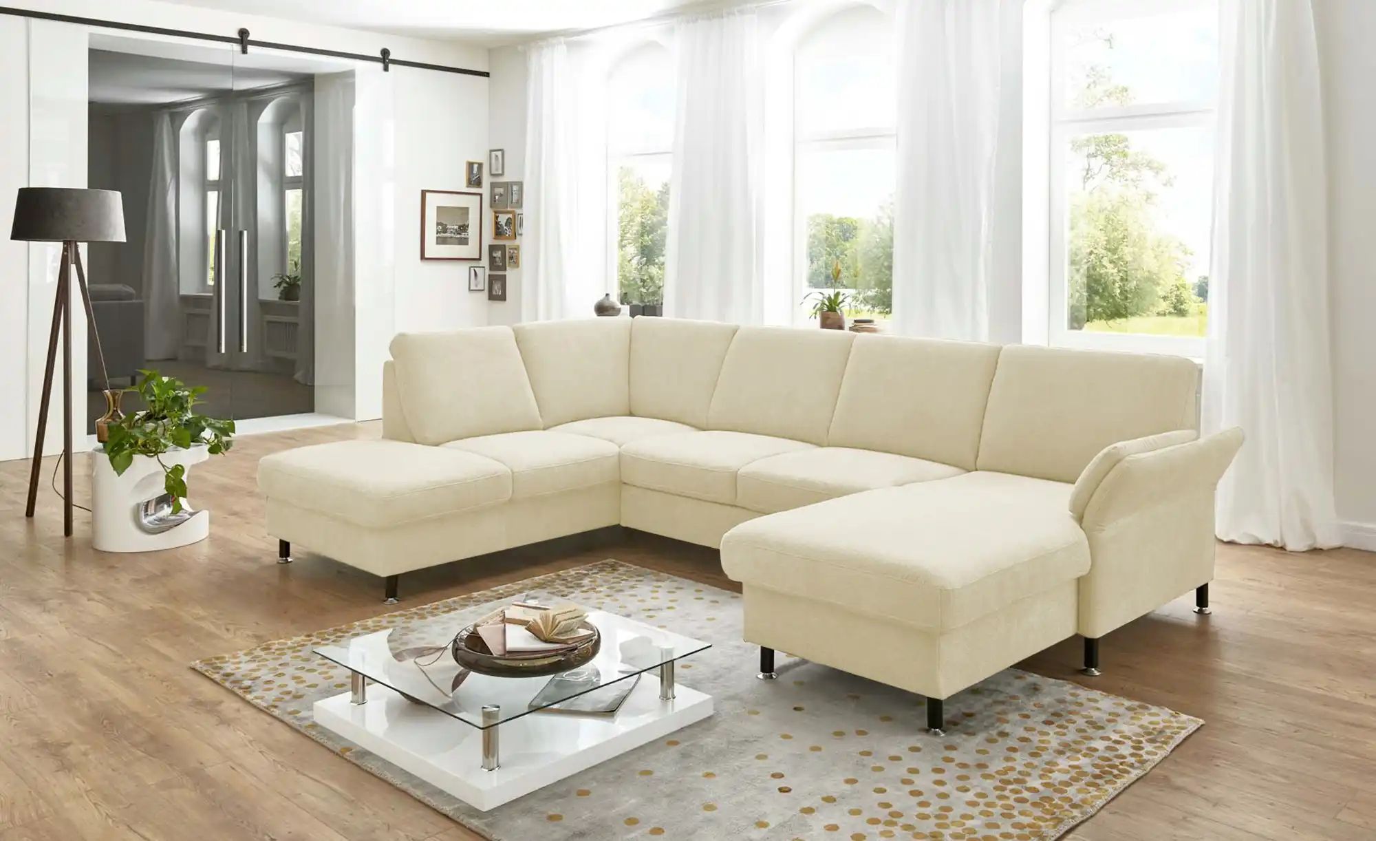 Thumbnail - meinSofa Wohnlandschaft aus Flachgewebe Veit ¦ beige ¦ Maße (cm): B: 305 H: 90 T: 200.0 Polstermöbel > Sofas > Wohnlands...