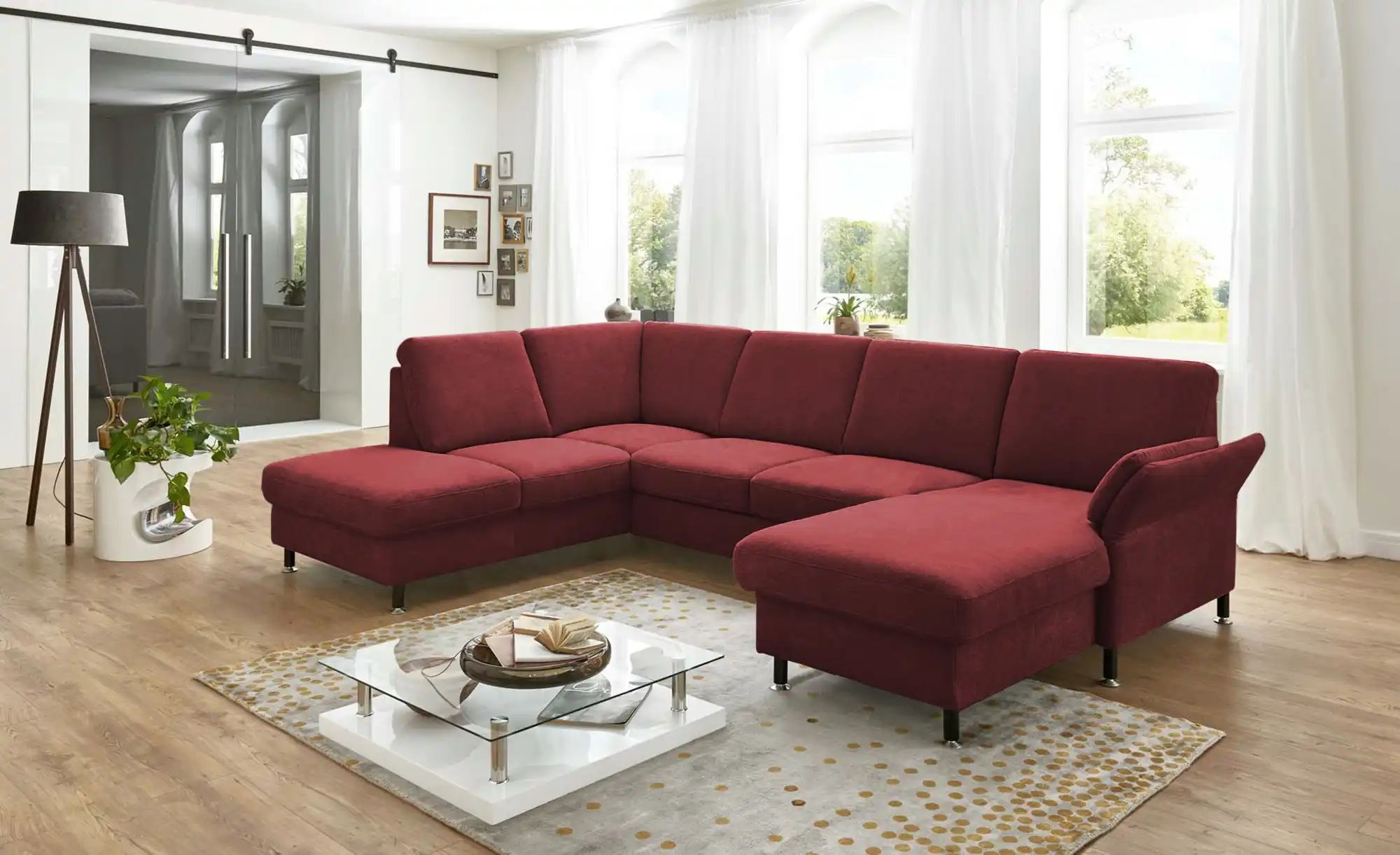 meinSofa Wohnlandschaft aus Flachgewebe Veit ¦ rot ¦ Maße (cm): B: 305 H: 9 günstig online kaufen