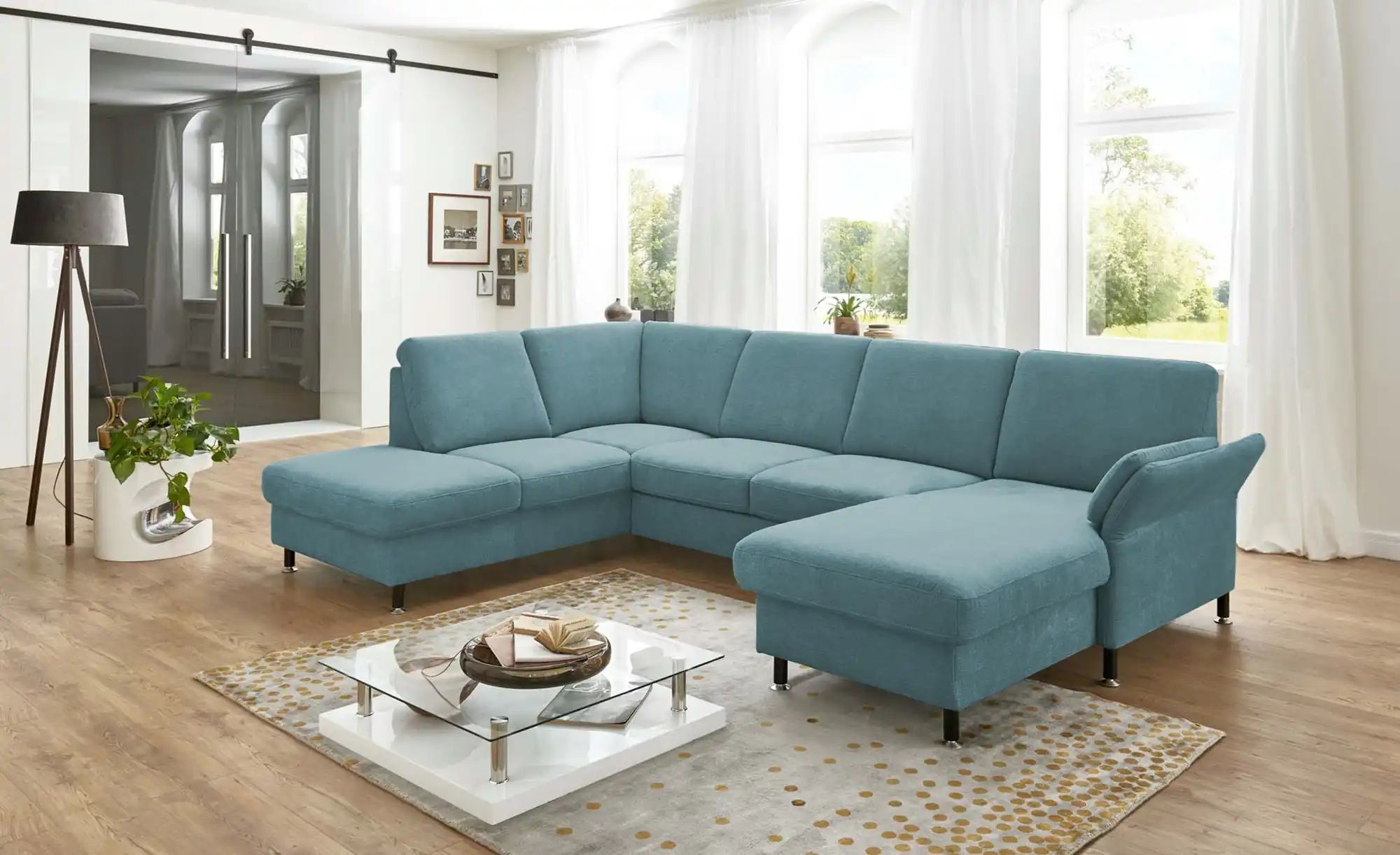 meinSofa Wohnlandschaft aus Flachgewebe Veit ¦ blau ¦ Maße (cm): B: 305 H: günstig online kaufen