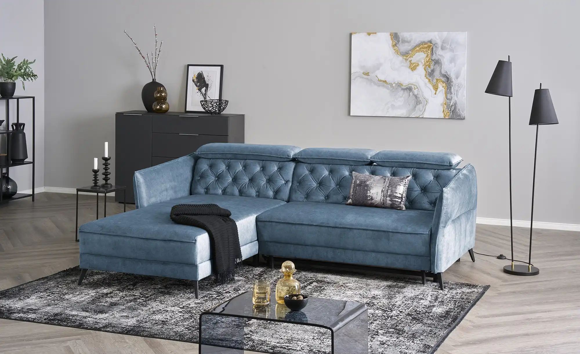 smart Ecksofa  Kavita ¦ blau ¦ Maße (cm): B: 254 H: 85 T: 199 Polstermöbel günstig online kaufen