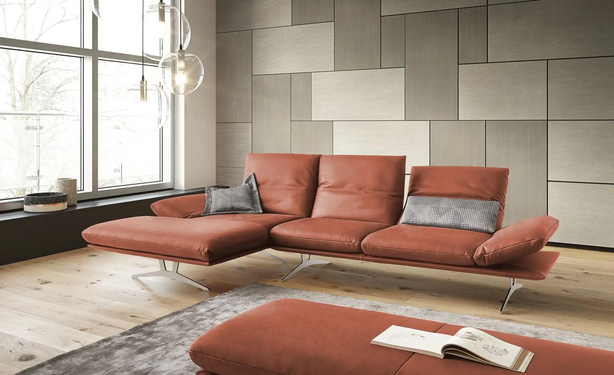 KOINOR Ecksofa Echtleder Francis ¦ rot ¦ Maße (cm): B: 314 H: 93 T: 159.0 P günstig online kaufen