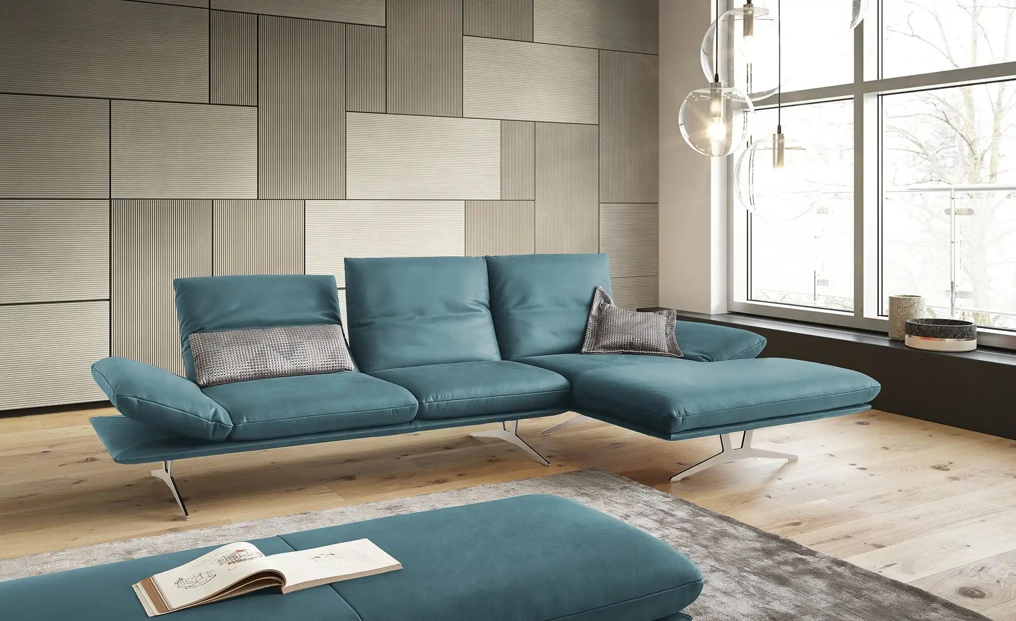 KOINOR Ecksofa Echtleder Francis ¦ türkis/petrol ¦ Maße (cm): B: 314 H: 93 günstig online kaufen