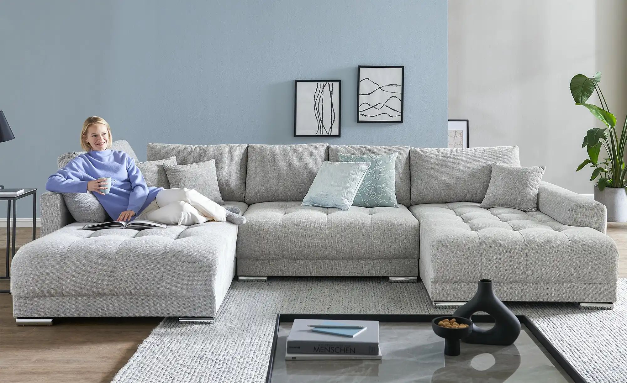 Wohnlandschaft mit Schlaffunktion Lemie ¦ grau ¦ Maße (cm): B: 356 H: 85 T: günstig online kaufen