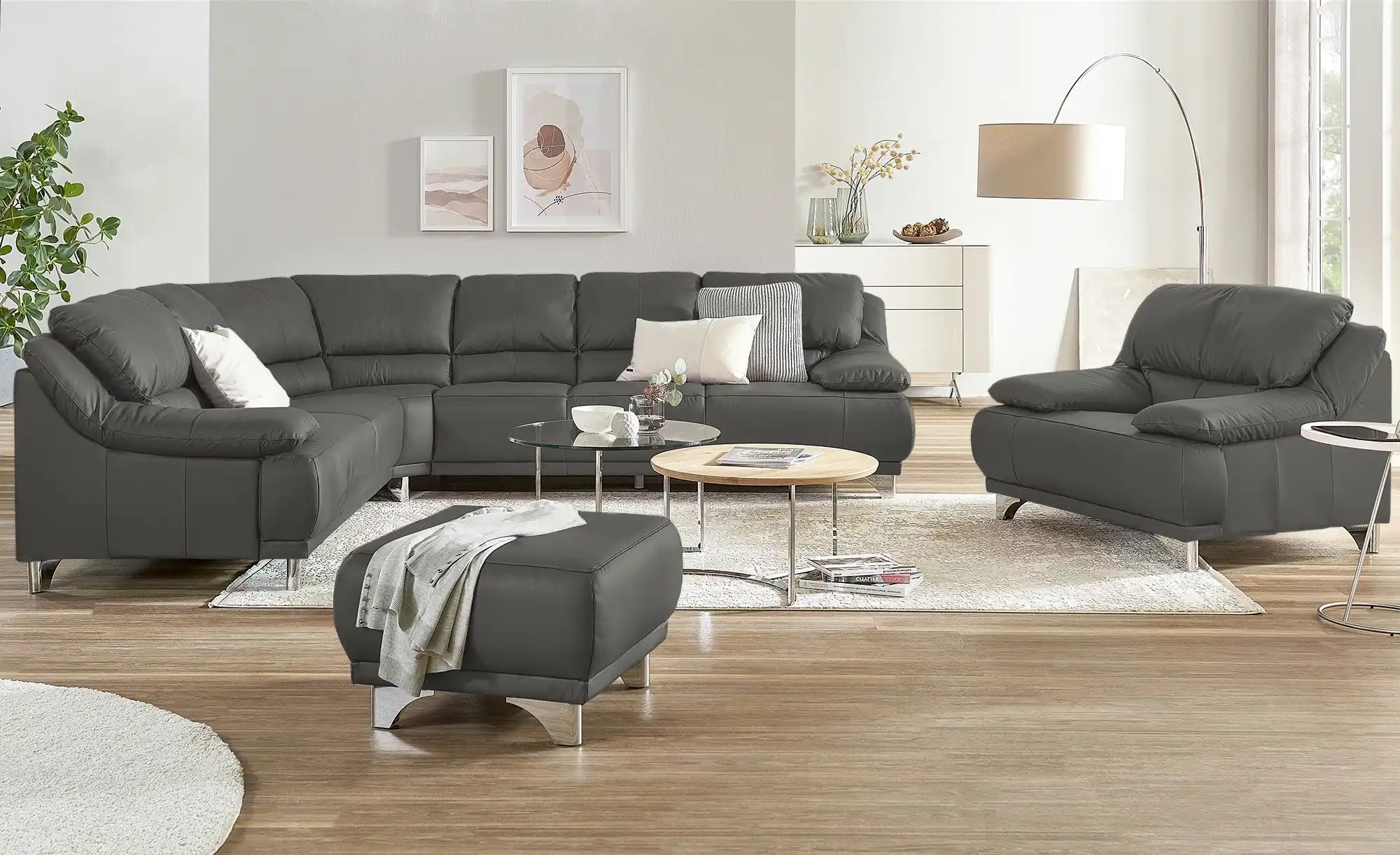 Ecksofa  aus Echtleder Maranello ¦ grau ¦ Maße (cm): B: 295 H: 87 T: 253 Po günstig online kaufen