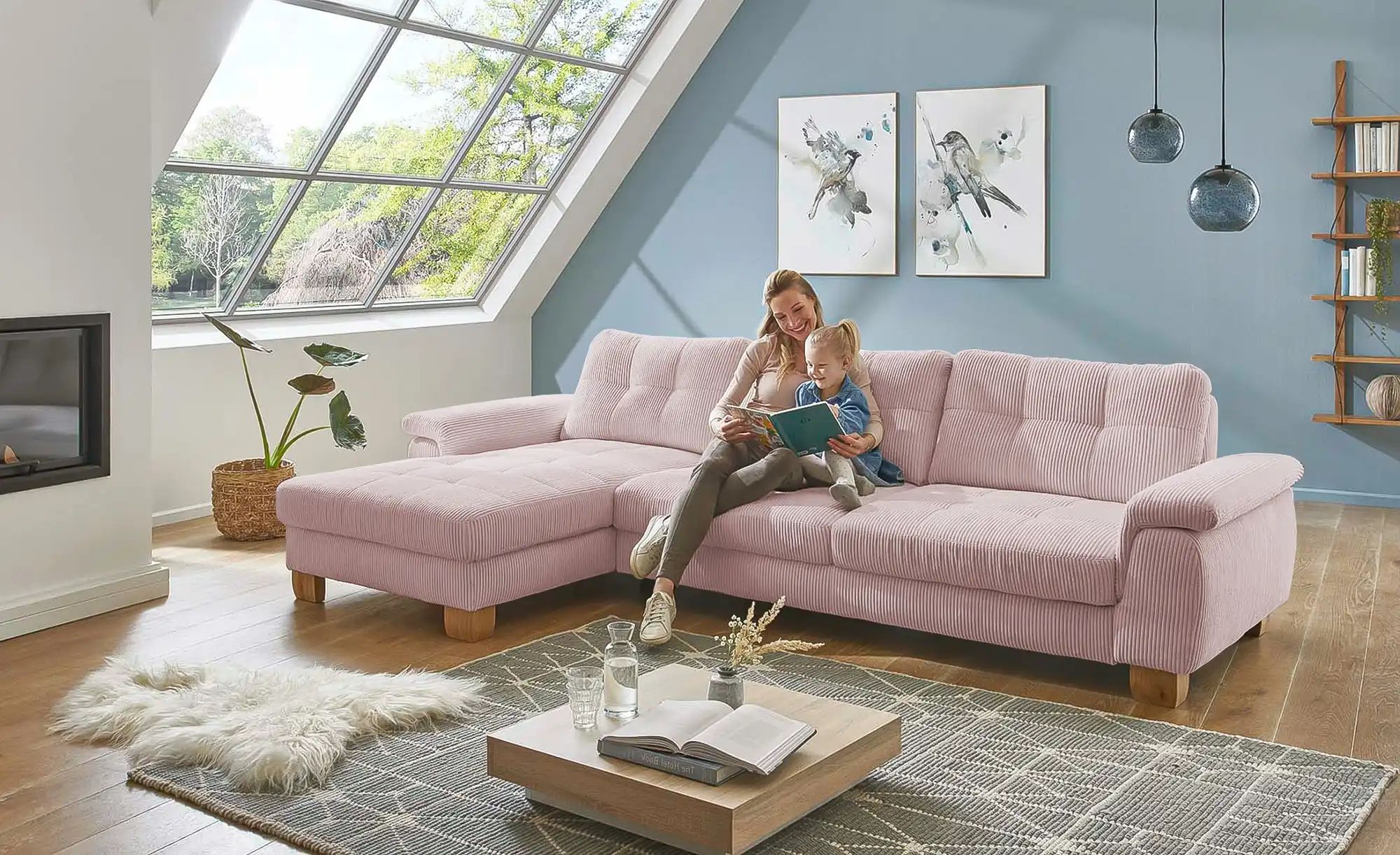 meinSofa Ecksofa  aus Cord Suna ¦ rosa/pink ¦ Maße (cm): B: 316 H: 86 T: 17 günstig online kaufen