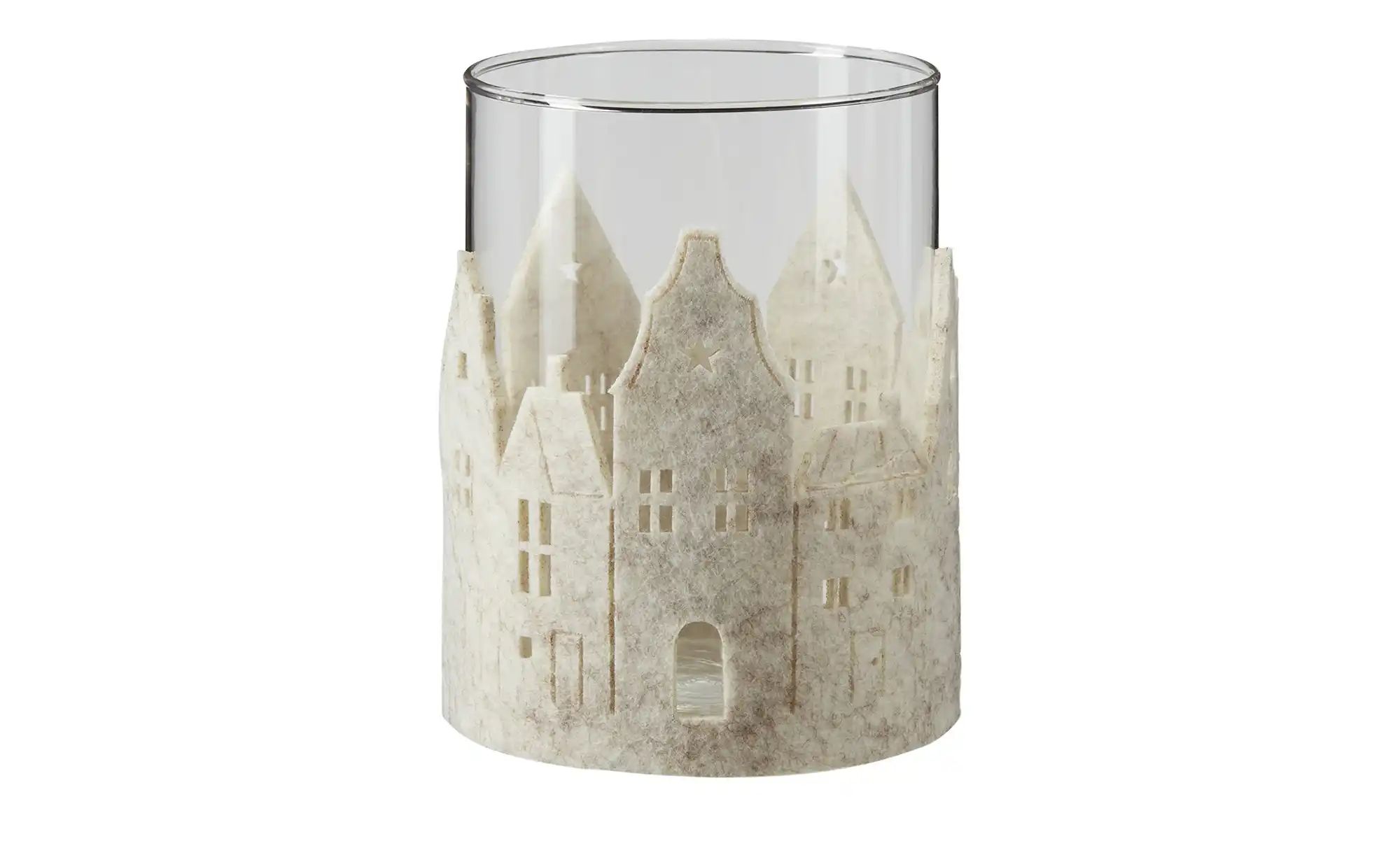 Windlicht   ¦ creme ¦ Glas,Filz ¦ Maße (cm): H: 13  Ø: 9 Weihnachten - Höff günstig online kaufen