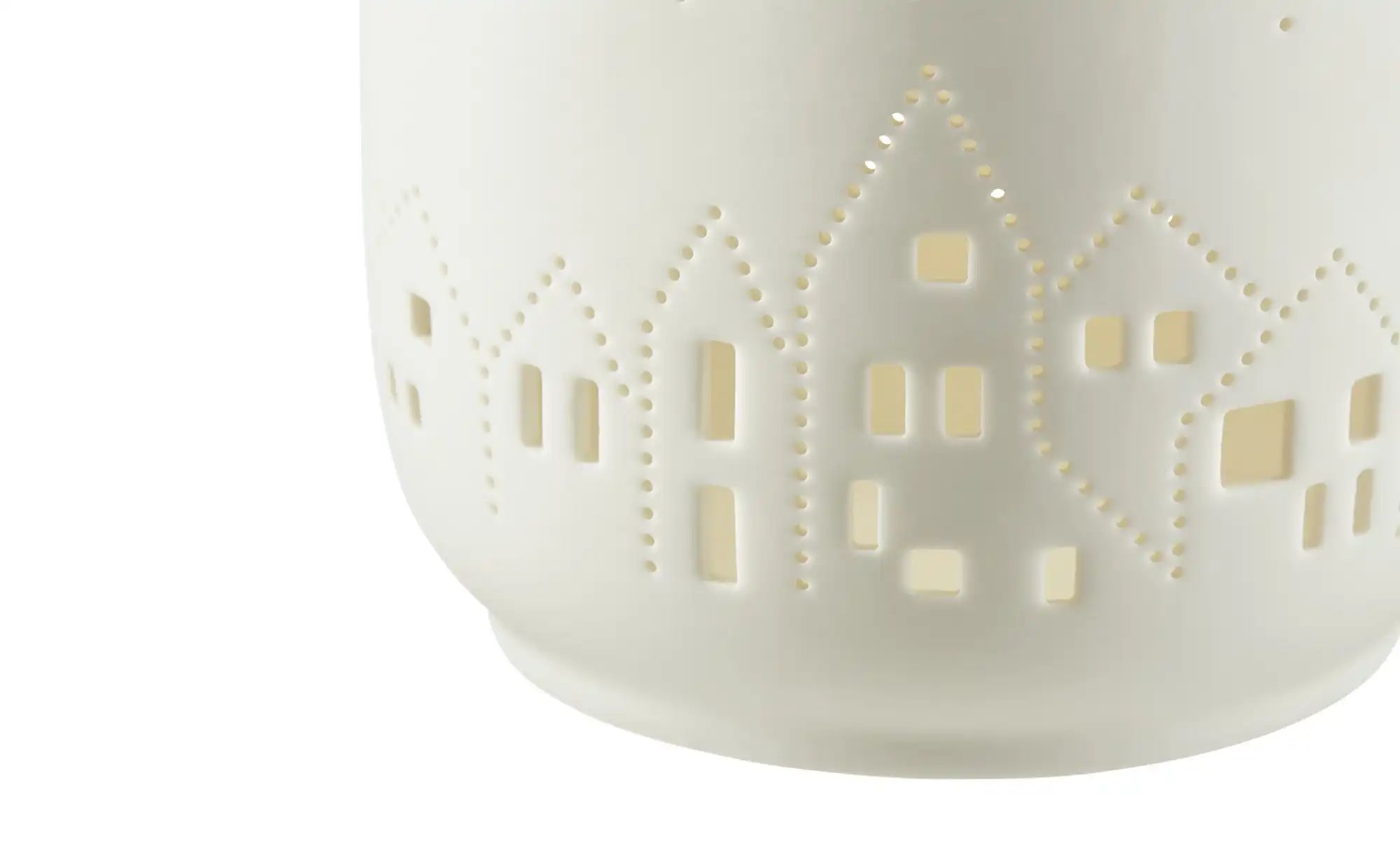 HOME STORY Windlicht   ¦ weiß ¦ Steingut,Kunstleder ¦ Maße (cm): H: 16,6  Ø günstig online kaufen