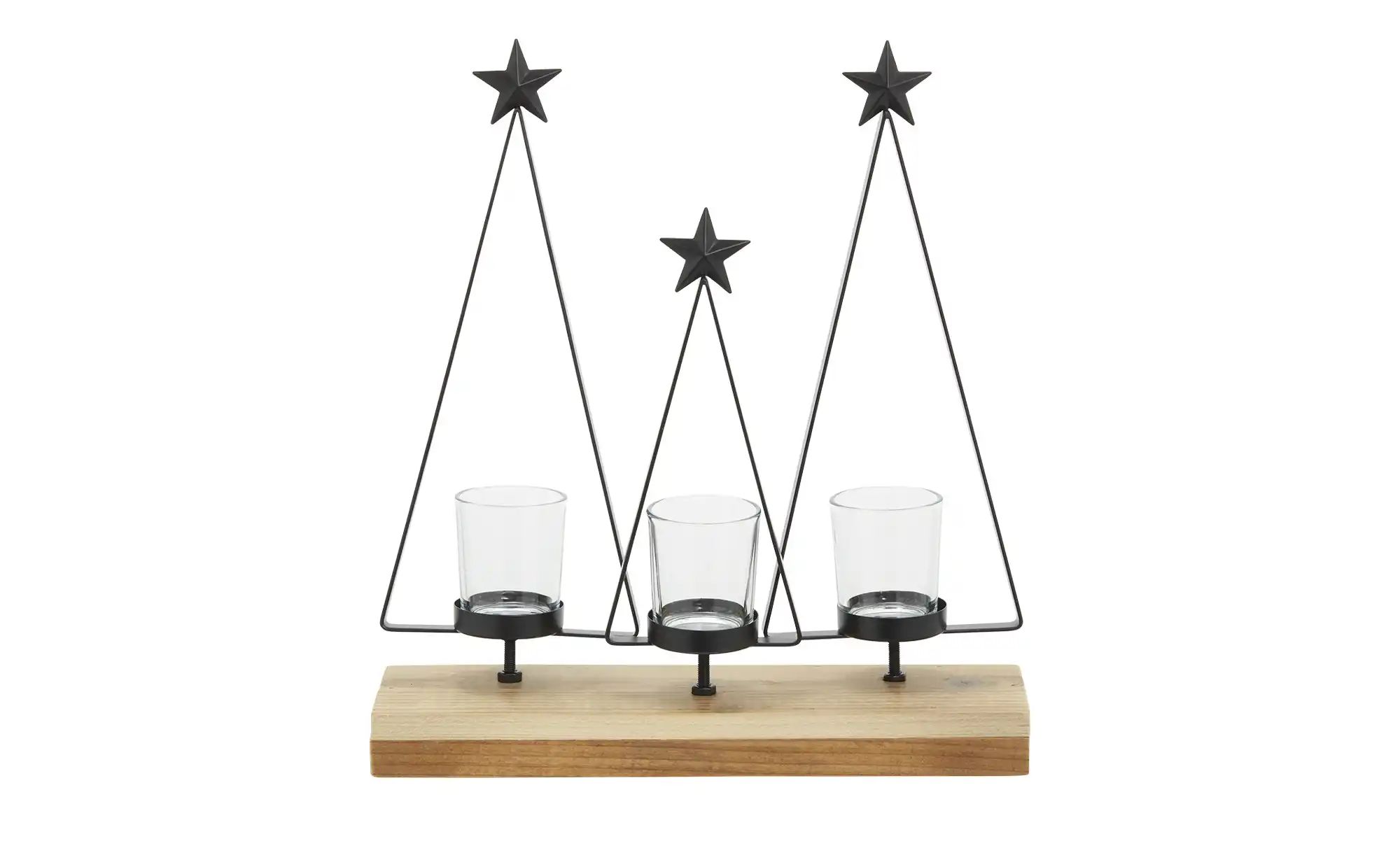 HOME STORY Teelichthalter mit Tannen   ¦ holzfarben ¦ Metall,Glas,Holz ¦ Ma günstig online kaufen