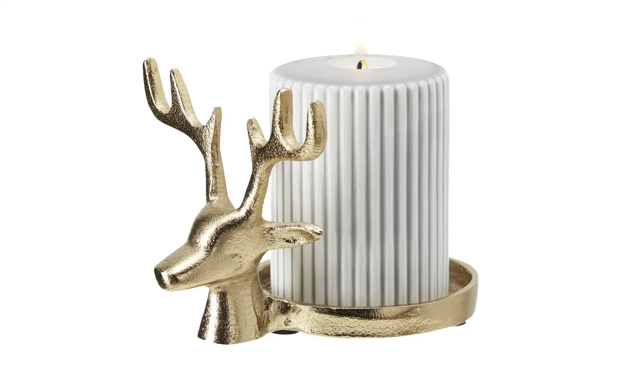 HOME STORY Kerzenteller Rentier   ¦ gold ¦ Aluminium ¦ Maße (cm): H: 9,5  Ø günstig online kaufen