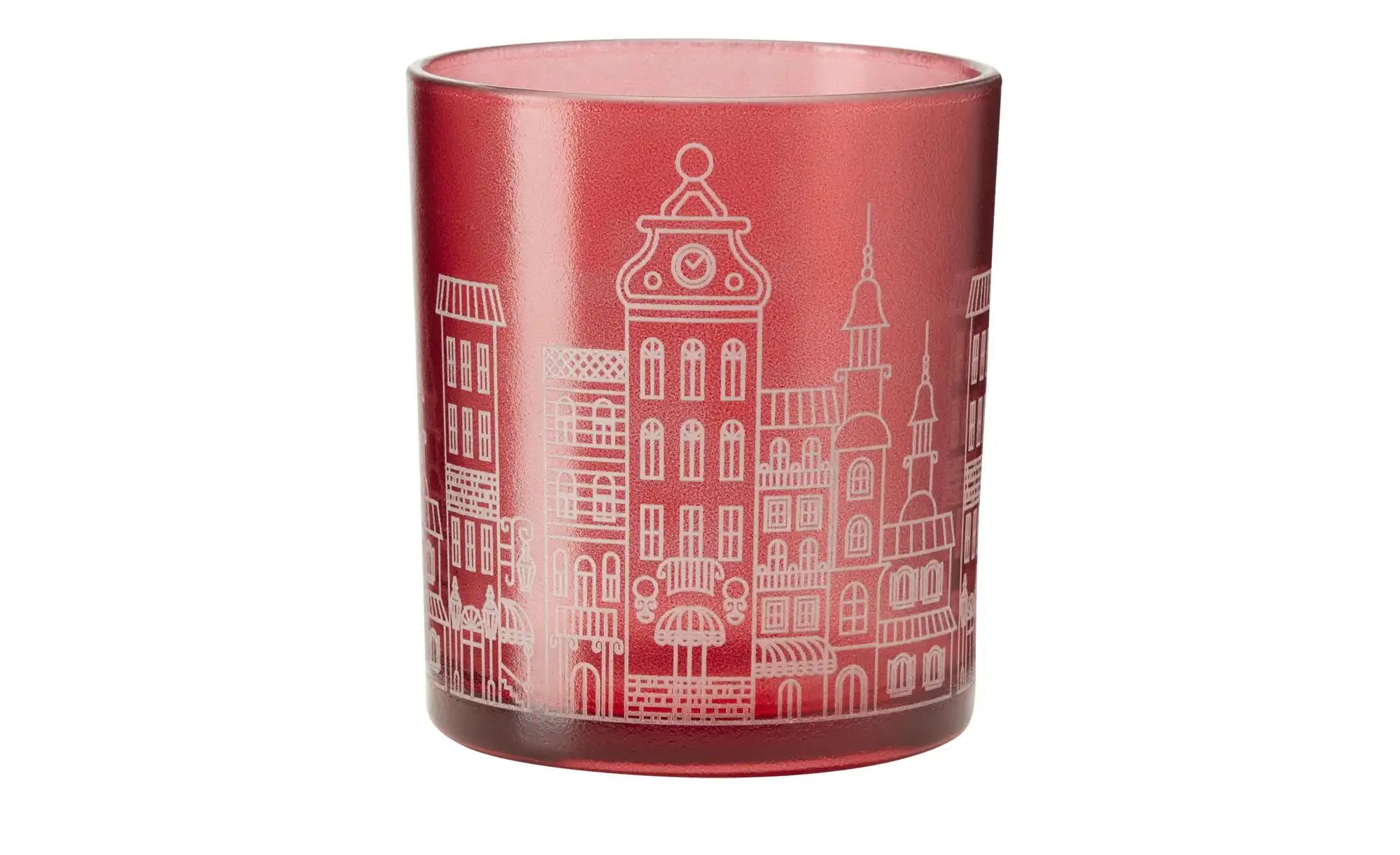 HOME STORY Teelichtglas   ¦ rot ¦ Glas ¦ Maße (cm): H: 10  Ø: 8.5 Weihnacht günstig online kaufen