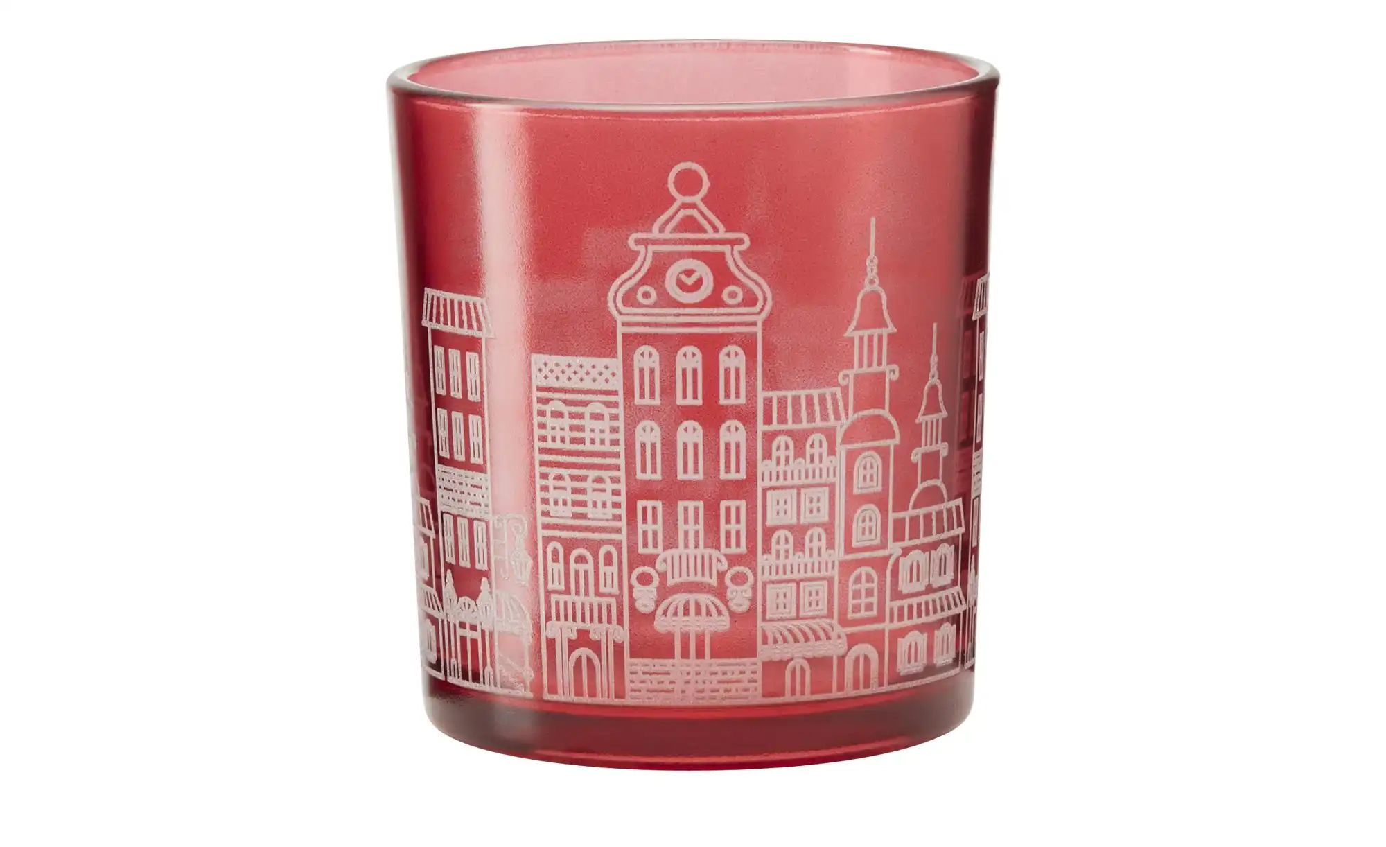 HOME STORY Teelichtglas   ¦ rot ¦ Glas ¦ Maße (cm): H: 8  Ø: 7.3 Accessoire günstig online kaufen