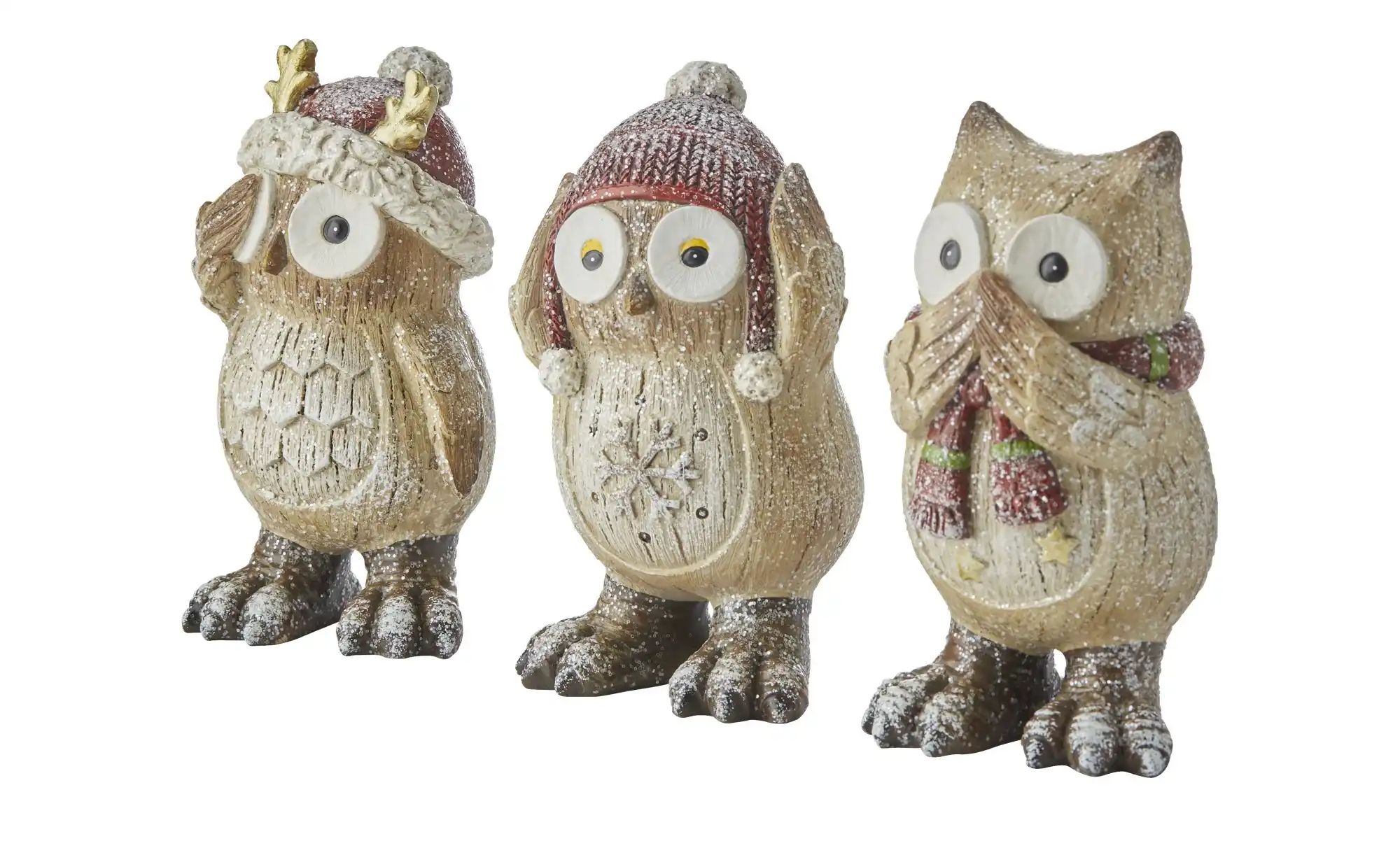 Thumbnail - HOME STORY Dekofigur Eule - 3er Set ¦ braun ¦ Polyresin (Kunstharz) ¦ Maße (cm): B: 7,5 H: 13,3 T: 7.0 Weihnachten - H...