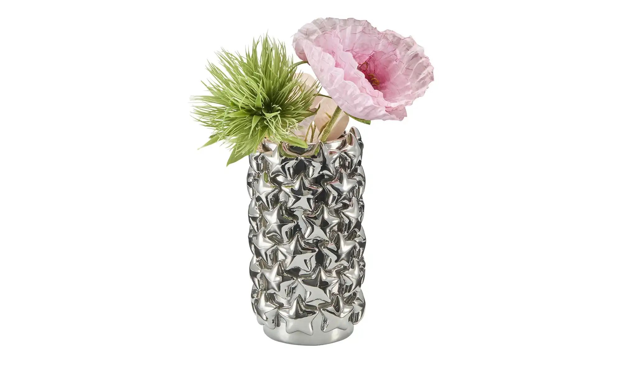 HOME STORY Vase mit 3D Sternen   ¦ silber ¦ Dolomite ¦ Maße (cm): H: 23  Ø: günstig online kaufen