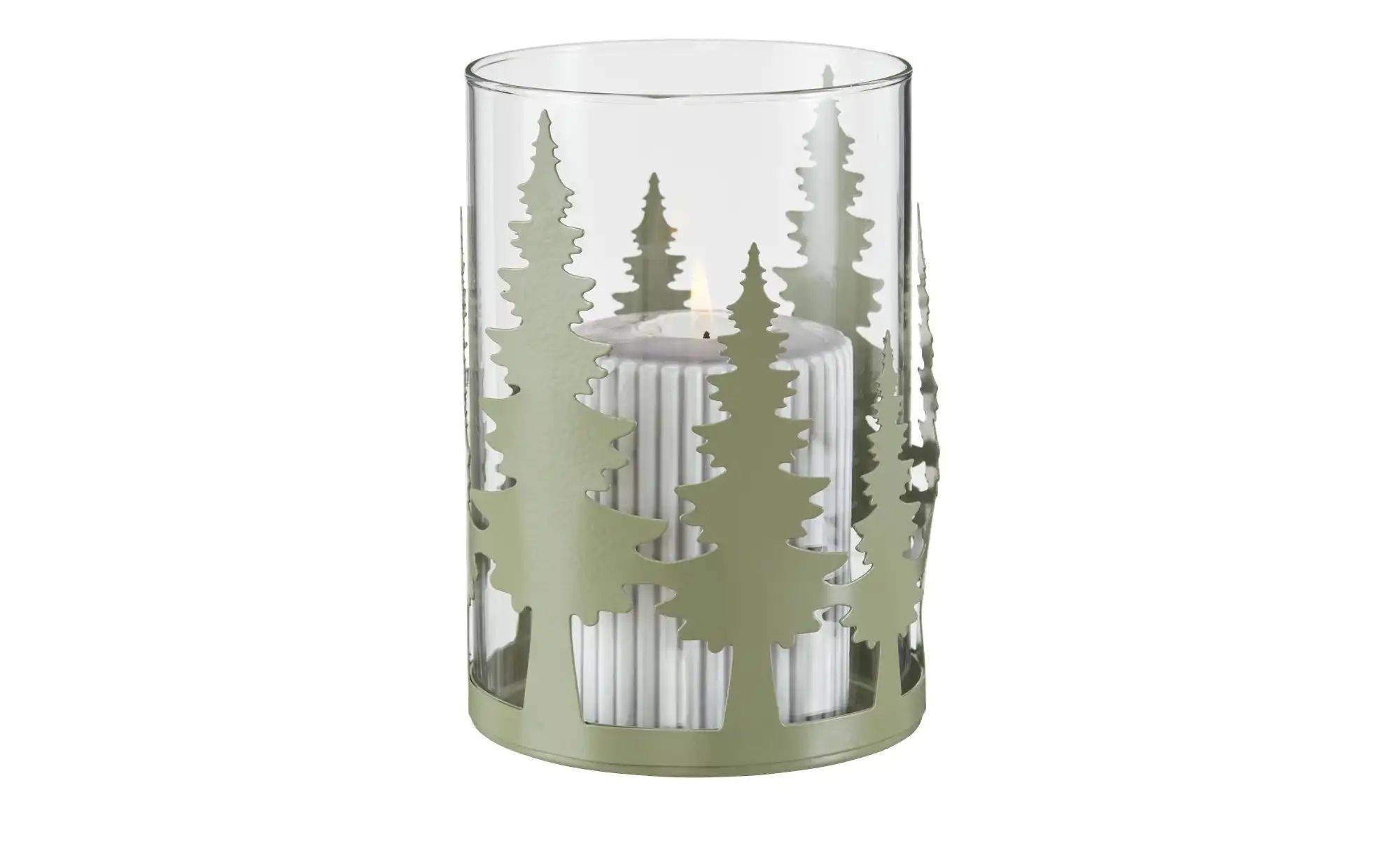 Thumbnail - HOME STORY Windlicht Tanne   ¦ grün ¦ Eisen,Glas ¦ Maße (cm): H: 15  Ø: 10.5 Accessoires > Kerzen & Kerzenständer - Höff...