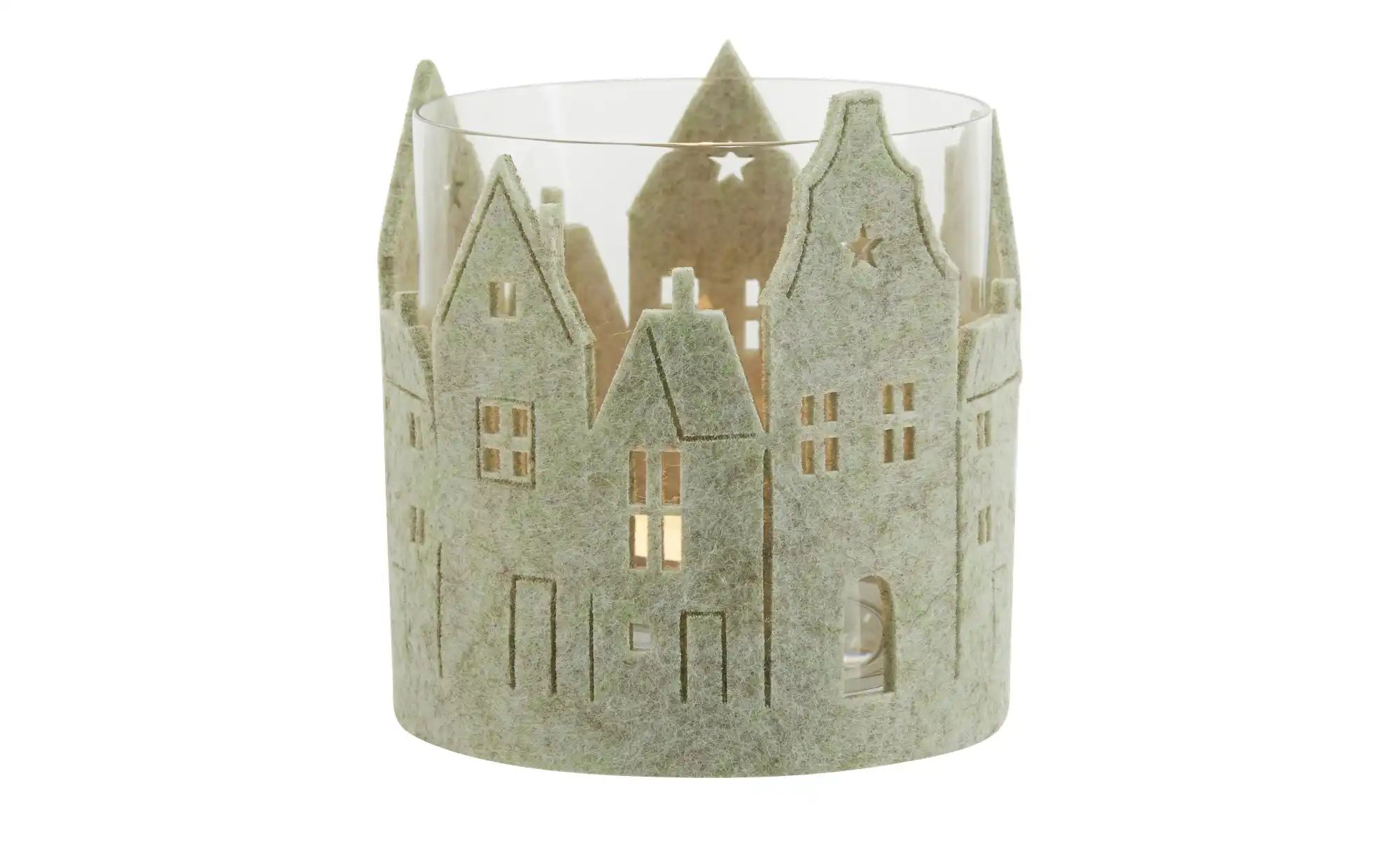 Windlicht Häuser   ¦ grün ¦ Glas,Filz ¦ Maße (cm): H: 13  Ø: 9 Accessoires günstig online kaufen