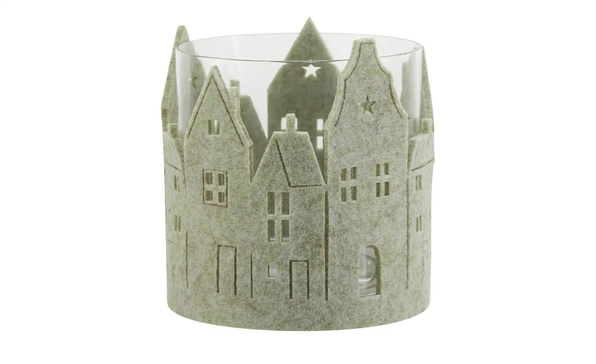 Windlicht Häuser   ¦ grün ¦ Glas,Filz ¦ Maße (cm): H: 13  Ø: 9 Accessoires günstig online kaufen