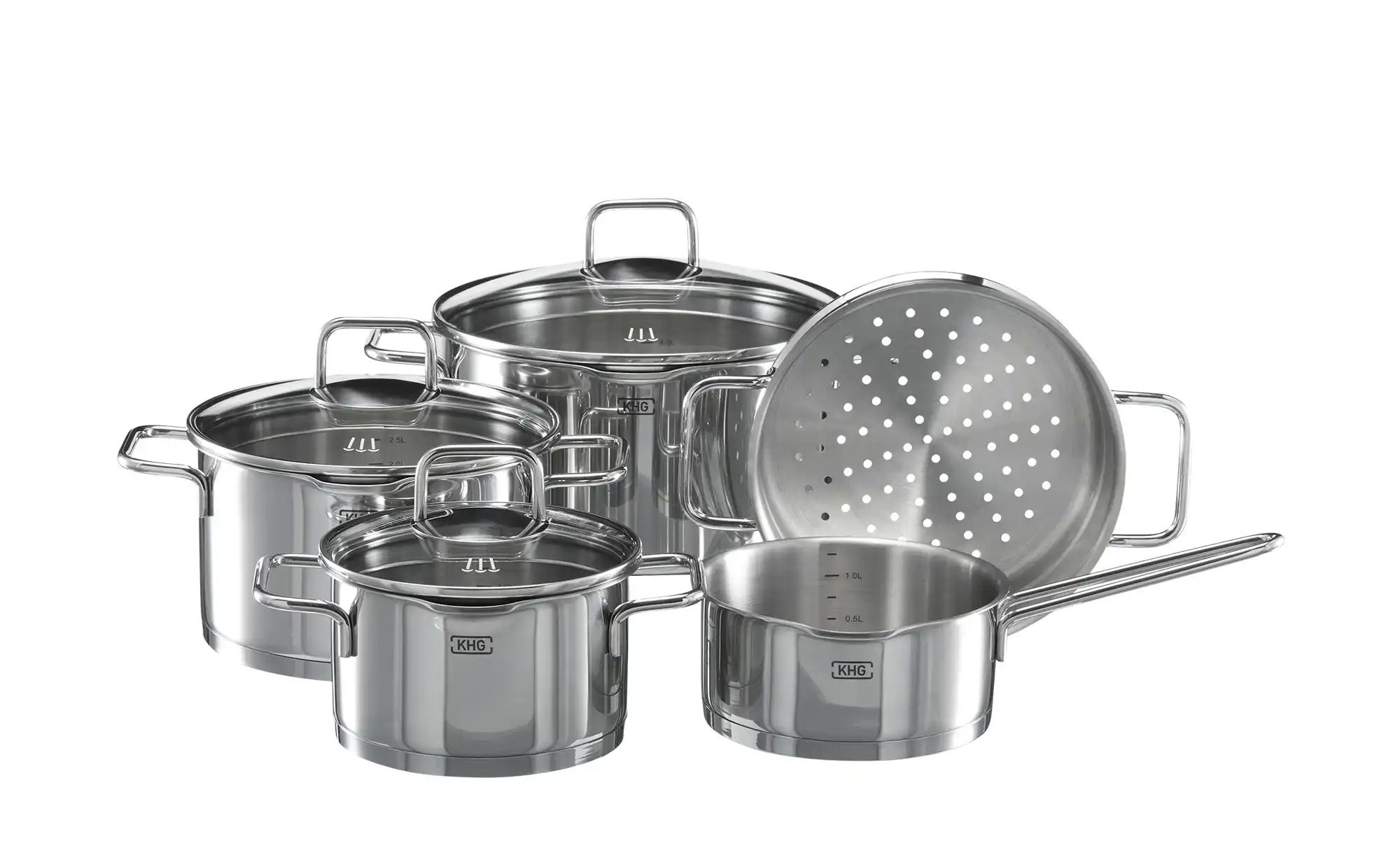 KHG Topfset  5-teilig  Emilia ¦ silber ¦ Edelstahl Töpfe & Pfannen & Zubehö günstig online kaufen