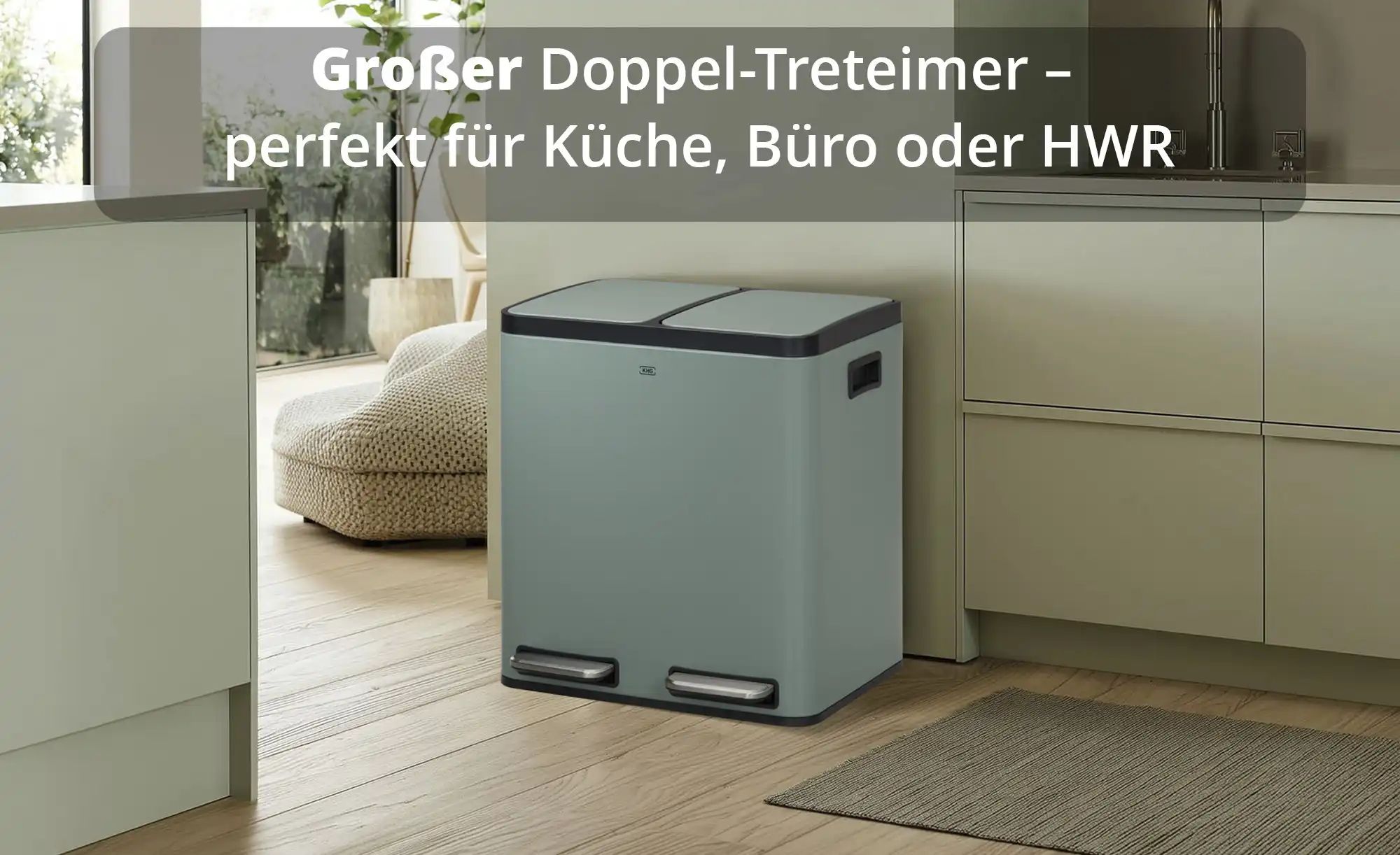 Thumbnail - KHG Abfalleimer 2x15l ¦ grün ¦ Eisen,Kunststoff ¦ Maße (cm): B: 41 H: 44,5 T: 30.0 Küchenzubehör & Helfer > Abfallbehä...