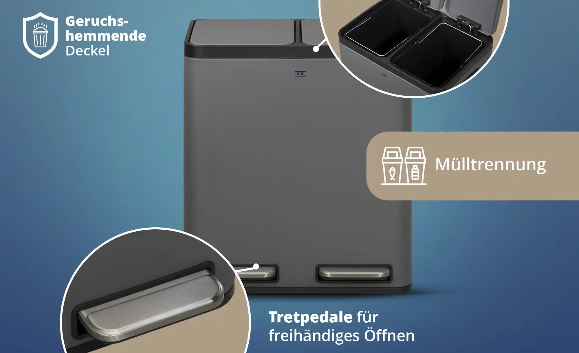 Thumbnail - KHG Abfalleimer 2x15l   ¦ grau ¦ Eisen,Kunststoff ¦ Maße (cm): B: 41 H: 44,5 T: 30.0 Küchenzubehör & Helfer > Abfallbehä...