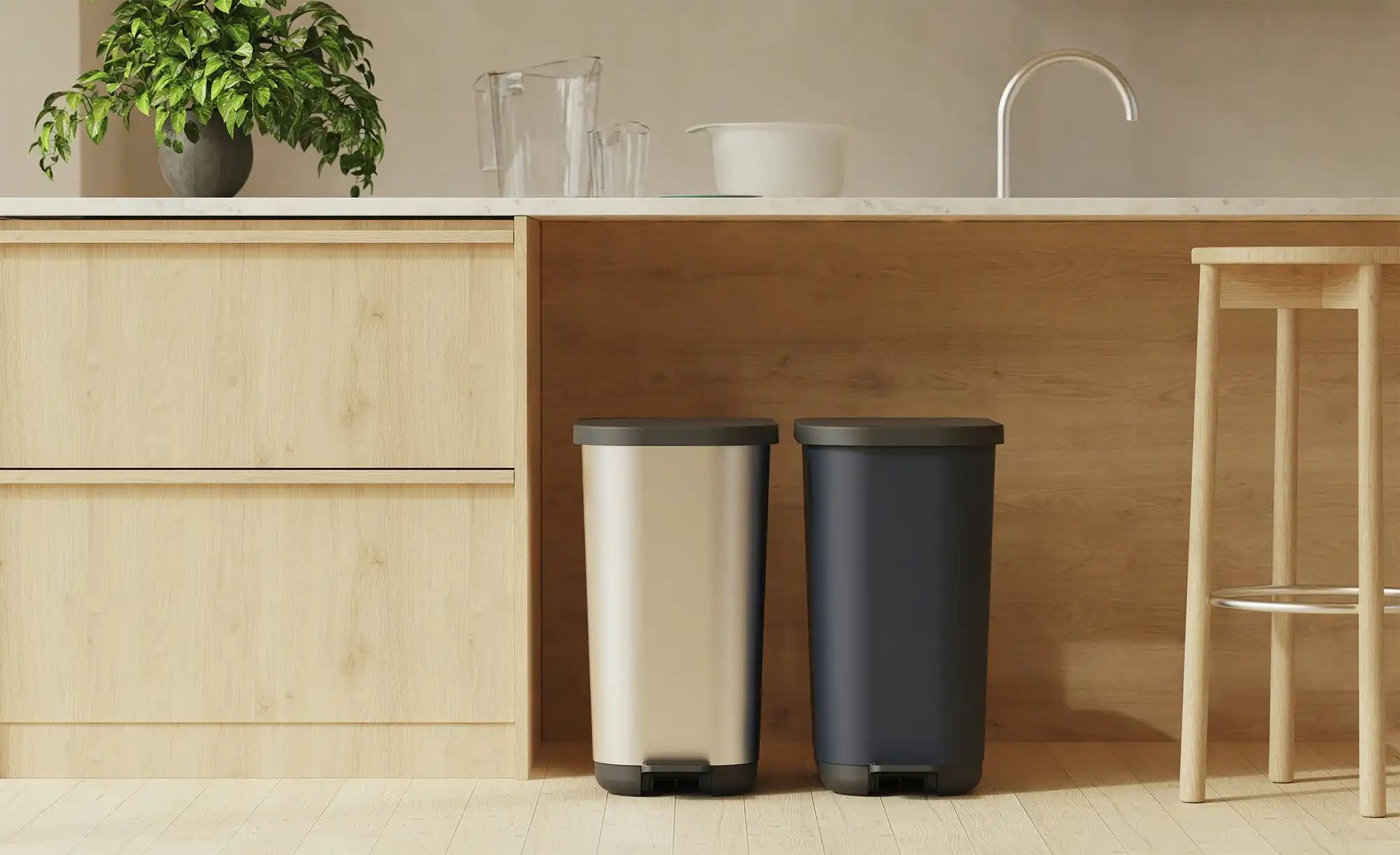 Rotho Treteimer  Ribo ¦ grau ¦ Kunststoff ¦ Maße (cm): B: 40 H: 28,5 T: 51. günstig online kaufen