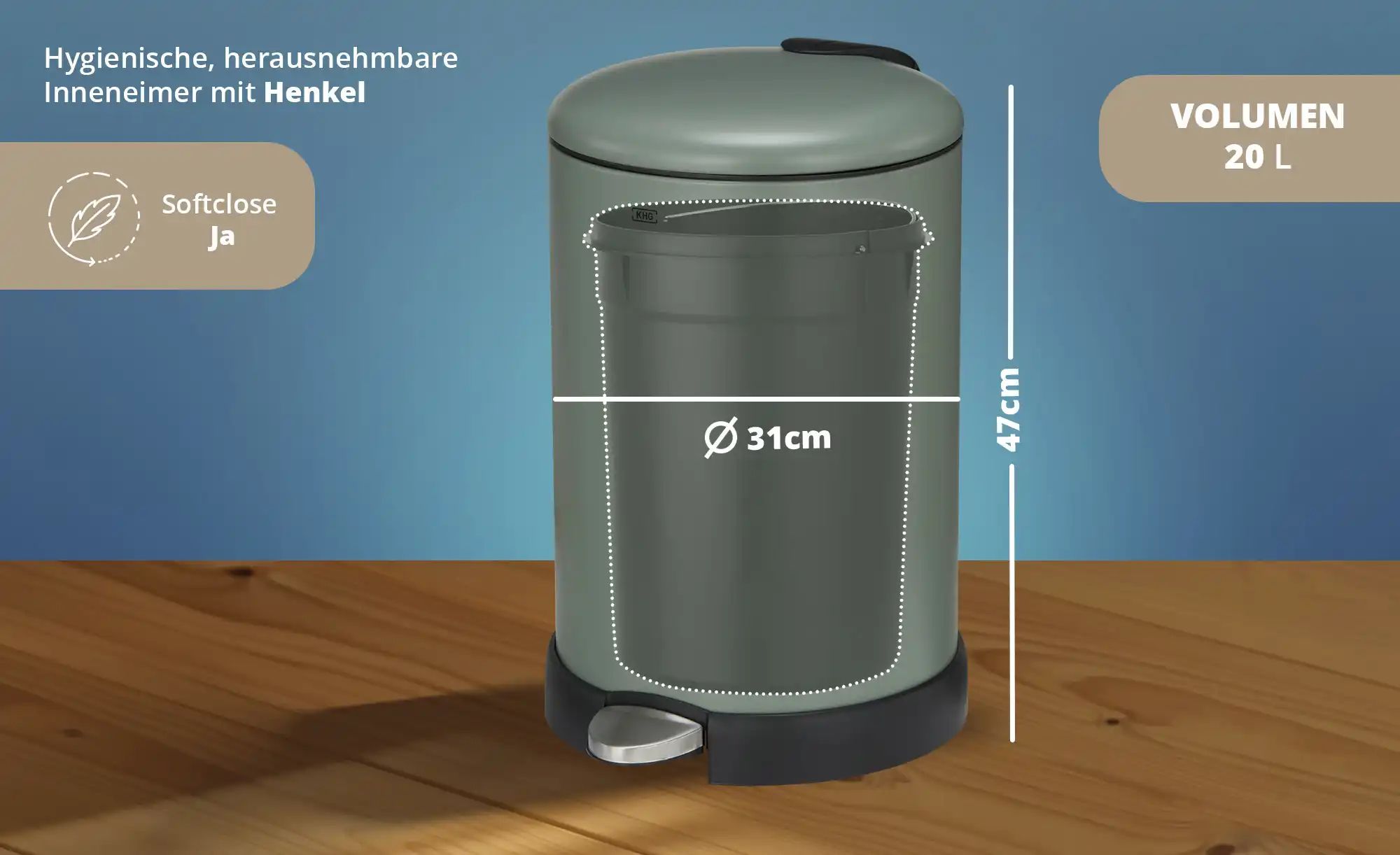 KHG Abfalleimer   ¦ grün ¦ Eisen,Kunststoff ¦ Maße (cm): B: 31 H: 47 T: 38. günstig online kaufen