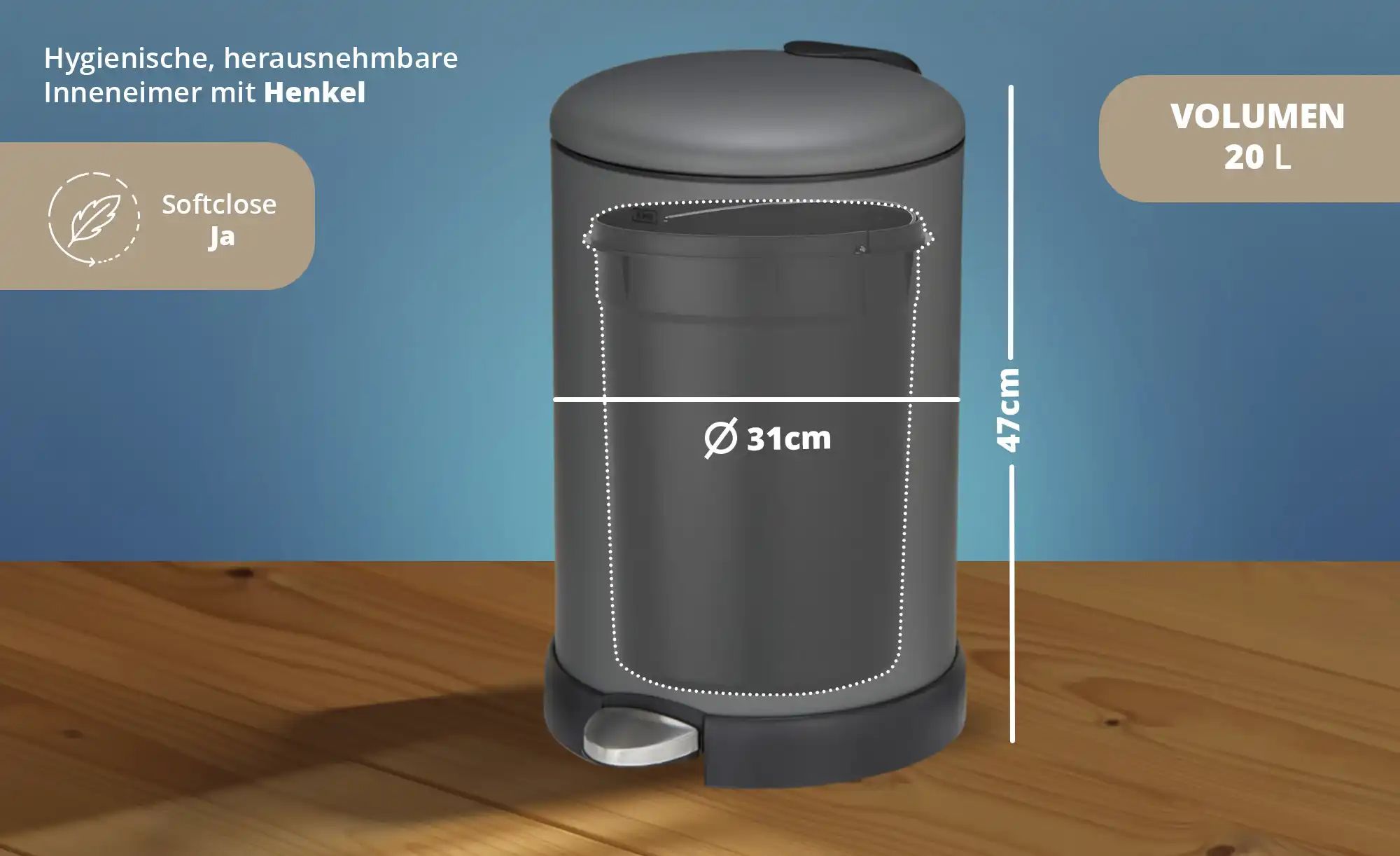 Thumbnail - KHG Abfalleimer   ¦ grau ¦ Eisen,Kunststoff ¦ Maße (cm): B: 31 H: 47 T: 38.3 Küchenzubehör & Helfer > Abfallbehälter - H...