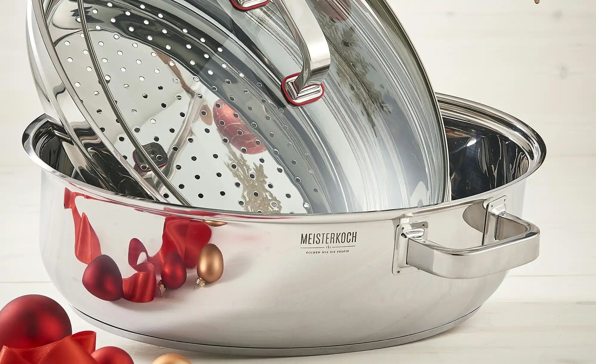 Thumbnail - Meisterkoch Bräter mit Glasdeckel 3-teilig FOCUS ¦ silber ¦ Edelstahl ¦ Maße (cm): B: 25,4 H: 12,5 Töpfe & Pfannen & Z...