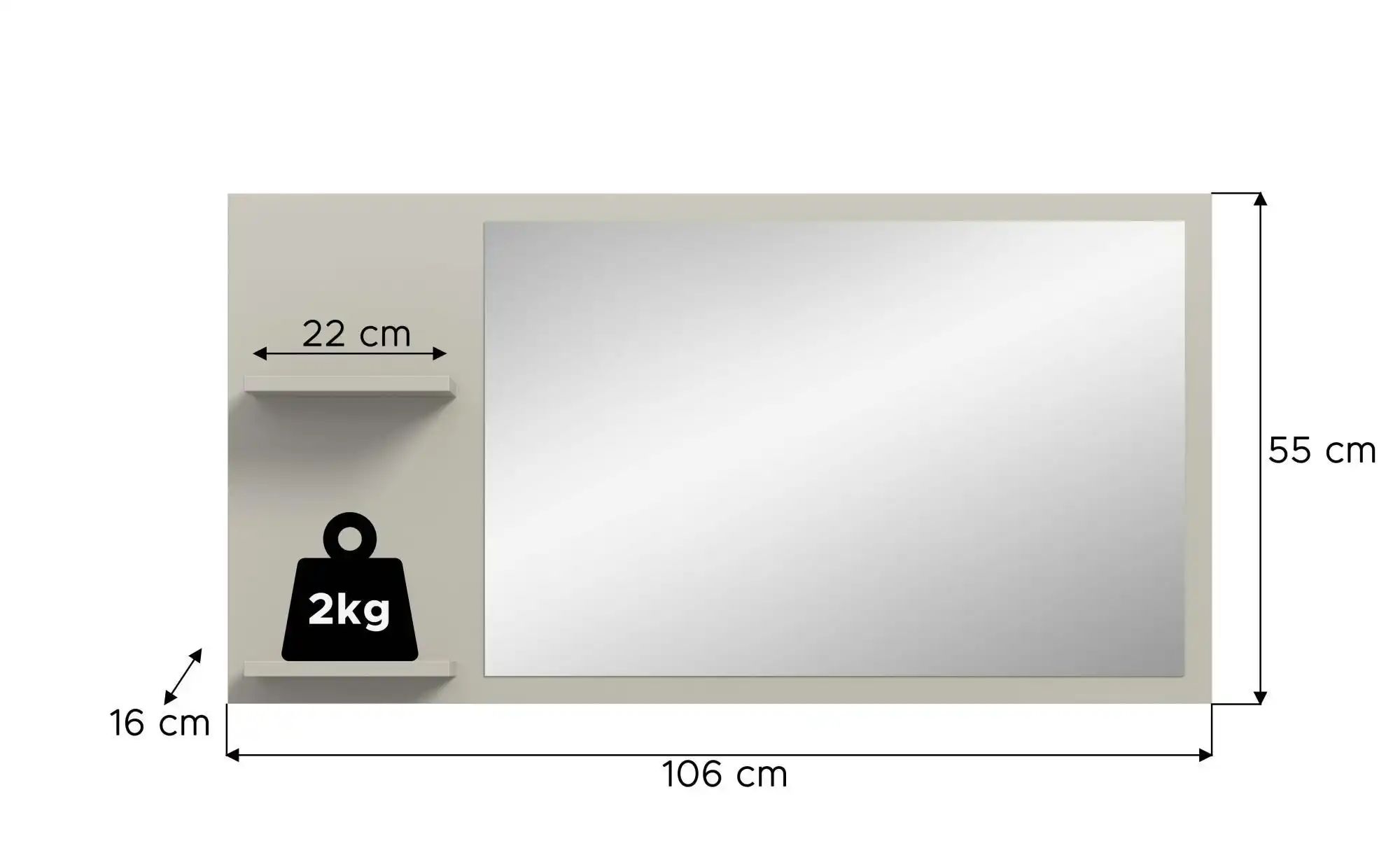 Thumbnail - Spiegel   ¦ creme ¦ Holzwerkstoff ¦ Maße (cm): B: 106 H: 55 Accessoires > Spiegel - Höffner