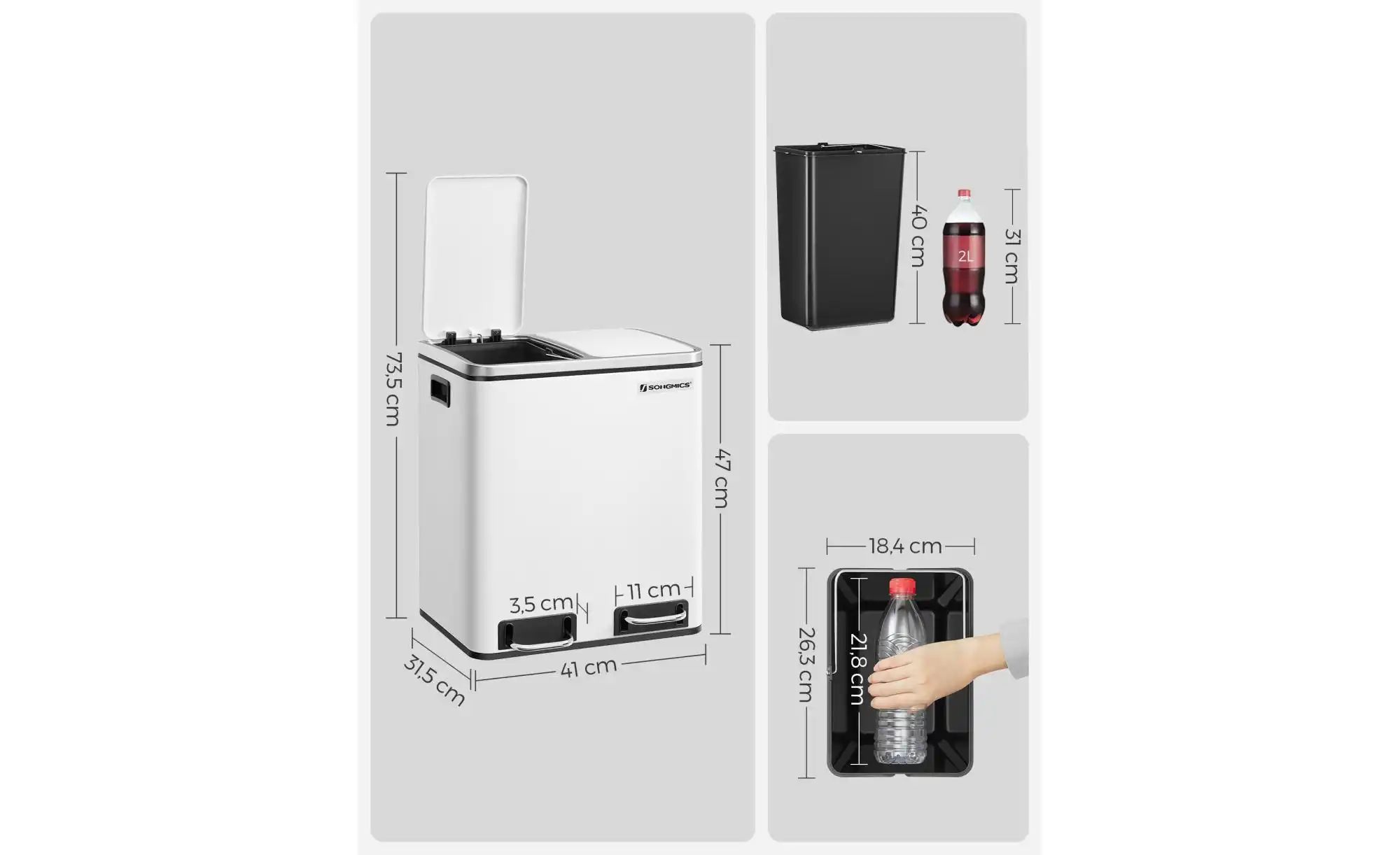 Mülleimer   ¦ weiß ¦ Metall,Kunststoff ¦ Maße (cm): B: 41 H: 47 Küchenzubeh günstig online kaufen