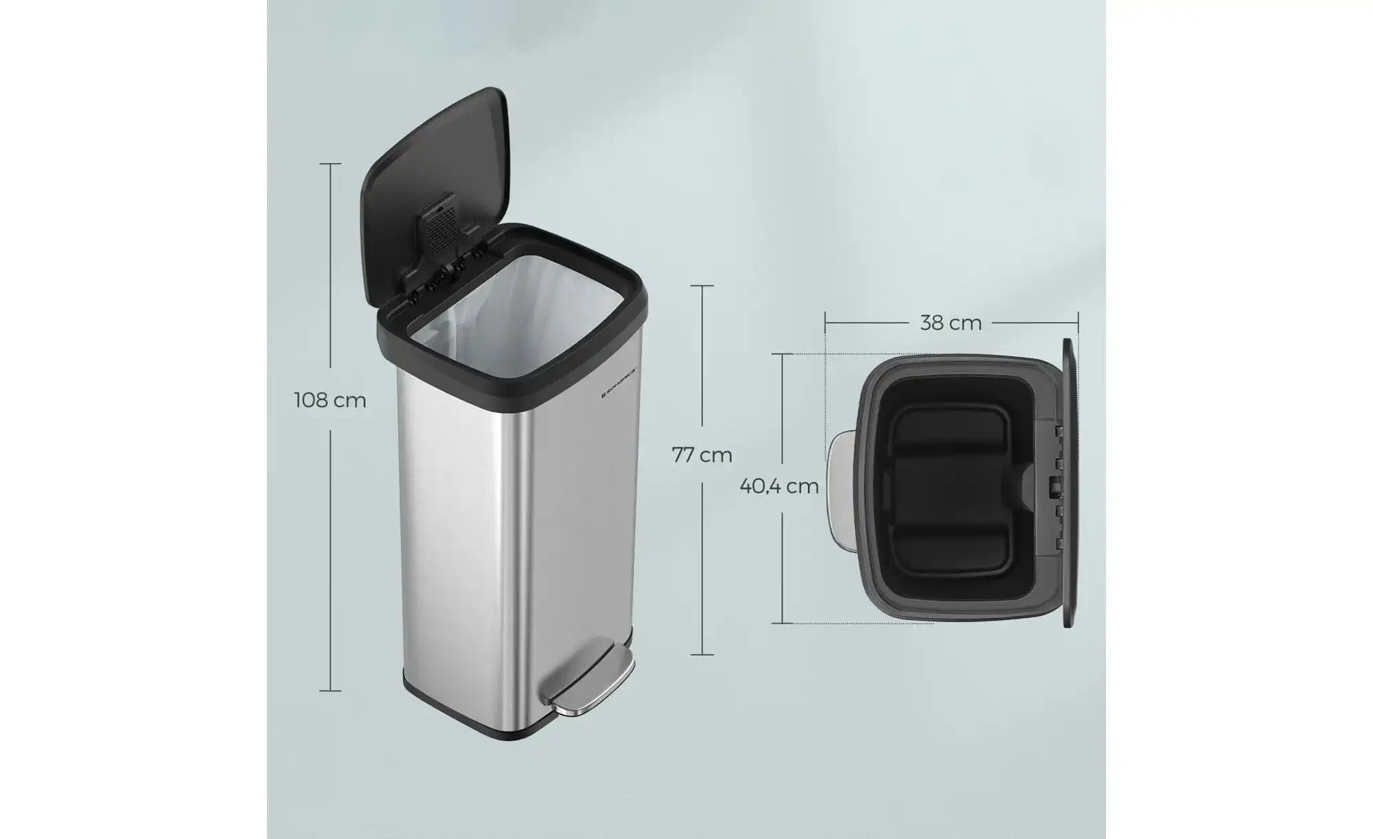 Mülleimer   ¦ silber ¦ Metall,Kunststoff ¦ Maße (cm): B: 40,4 H: 77 Küchenz günstig online kaufen