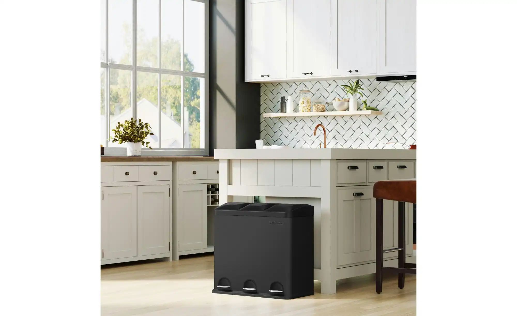 Mülleimer   ¦ schwarz ¦ Metall,Kunststoff ¦ Maße (cm): B: 60,8 H: 56,8 Küch günstig online kaufen