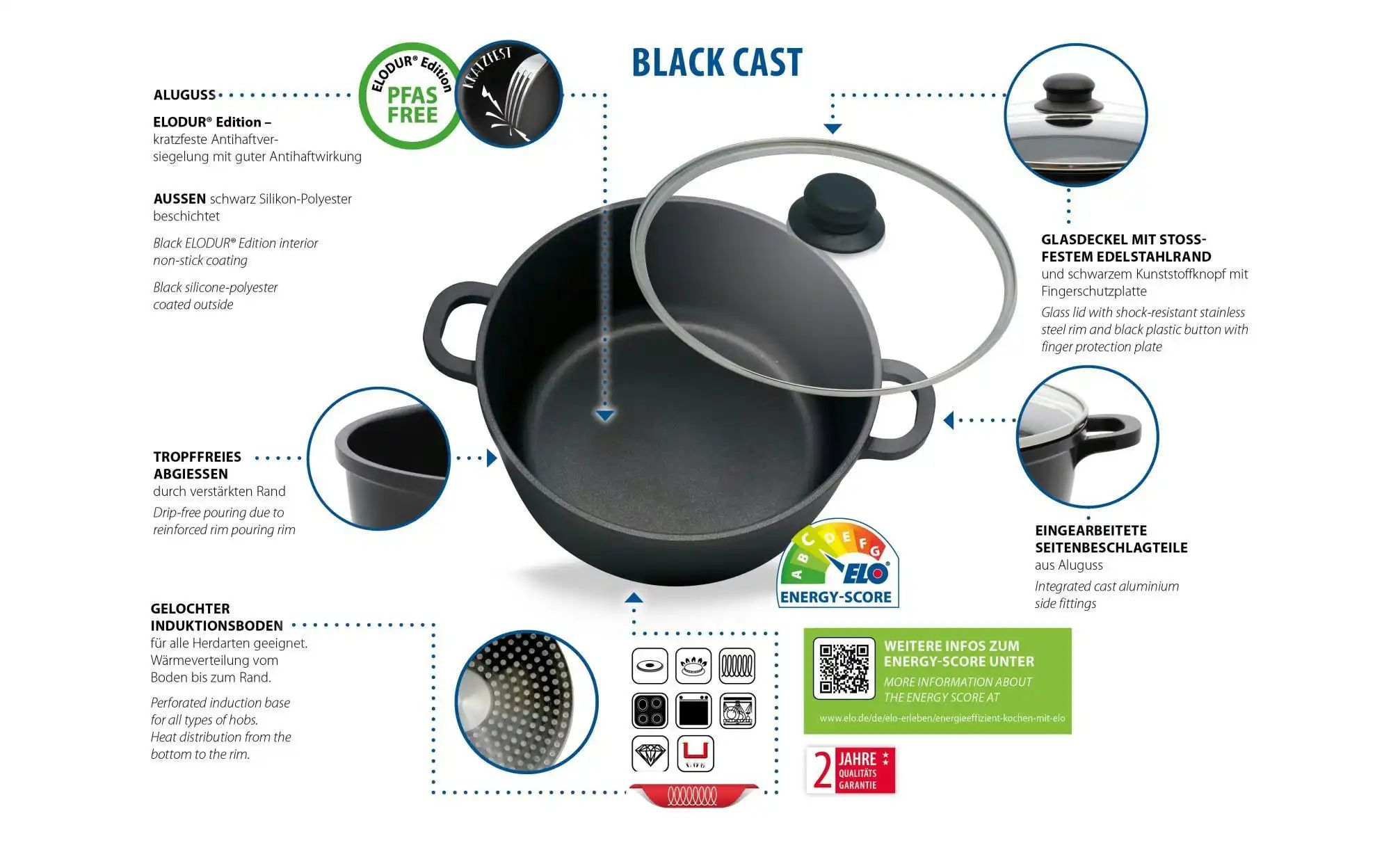 Thumbnail - ELO Topfset 4-teilig BLACK CAST   ¦ schwarz ¦ Aluminium ¦ Maße (cm): B: 47,5 H: 18 Töpfe & Pfannen & Zubehör > Topf und ...