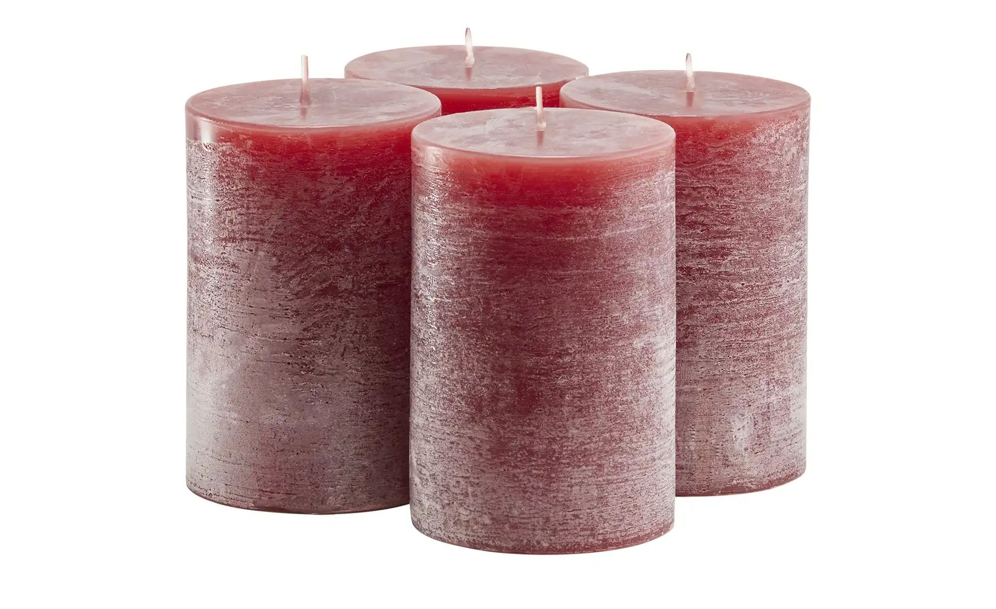 HOME STORY Stumpenkerze  4er-Set   ¦ rot ¦ Paraffin ¦ Maße (cm): B: 14 H: 1 günstig online kaufen