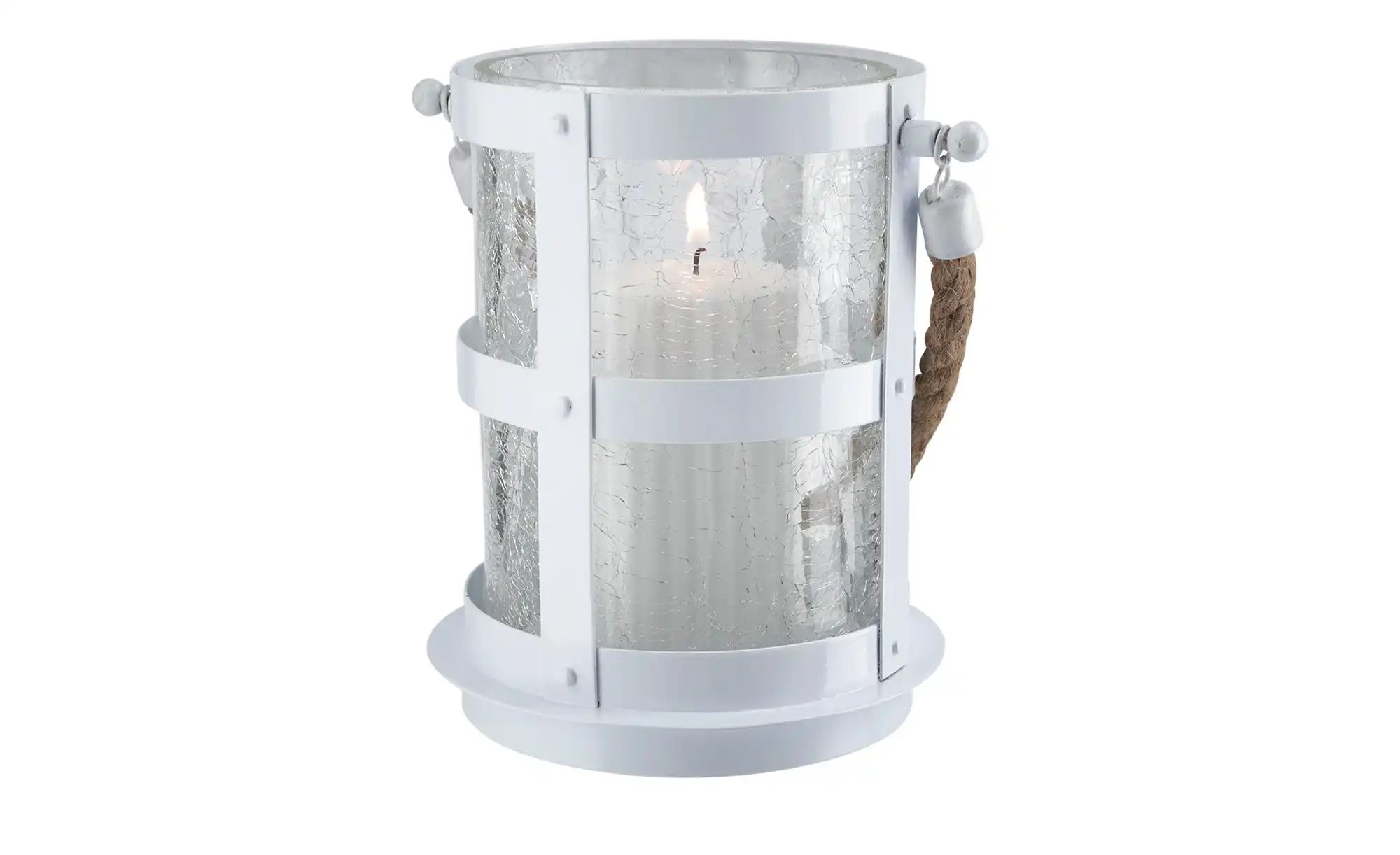 Windlicht mit Juteseil   ¦ weiß ¦ Eisen,Glas ¦ Maße (cm): H: 12,5  Ø: 16 Ac günstig online kaufen