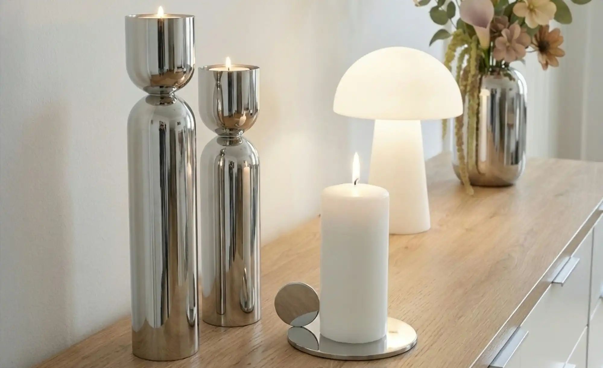 Thumbnail - HOME STORY Teelichthalter   ¦ silber ¦ Edelstahl ¦ Maße (cm): H: 26  Ø: 6 Accessoires > Kerzen & Kerzenständer > Teelich...