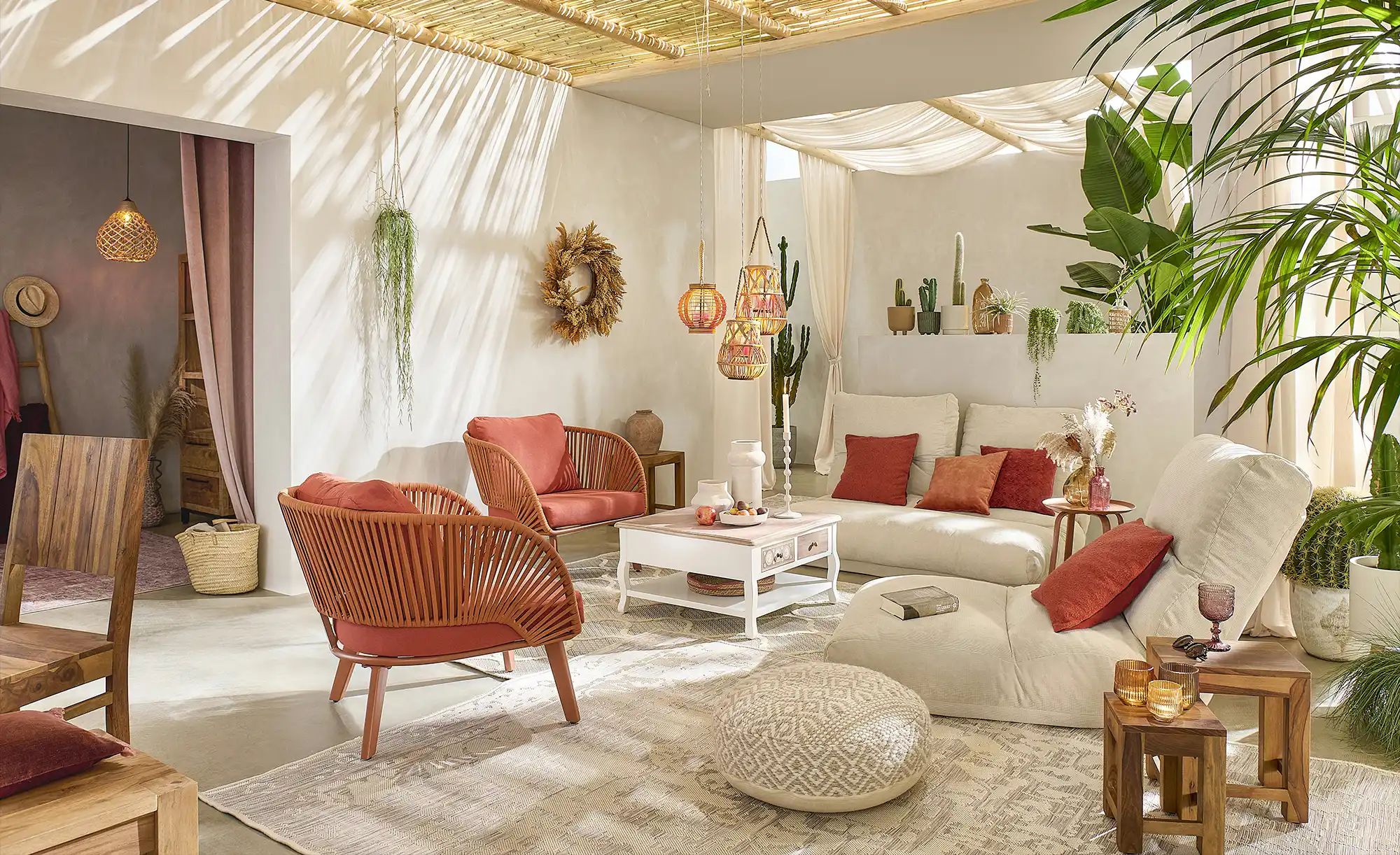 Thumbnail - HOME STORY Laterne mit Glaseinsatz   ¦ braun ¦ Rattan,Holz,Glas ¦ Maße (cm): H: 27  Ø: 22 Accessoires > Kerzen & Kerzens...