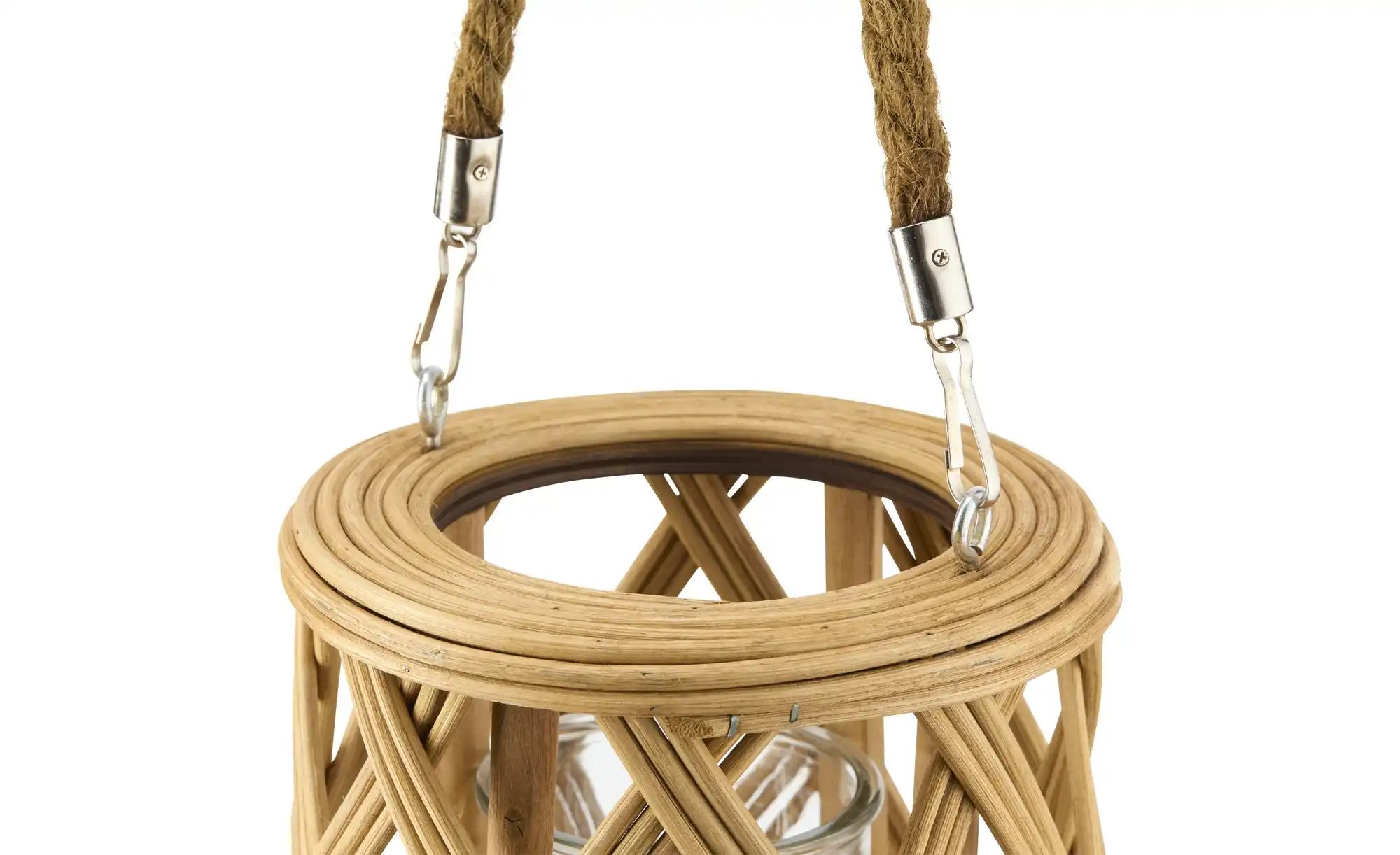 Thumbnail - HOME STORY Laterne mit Glaseinsatz   ¦ braun ¦ Rattan,Holz,Glas ¦ Maße (cm): H: 27  Ø: 22 Accessoires > Kerzen & Kerzens...