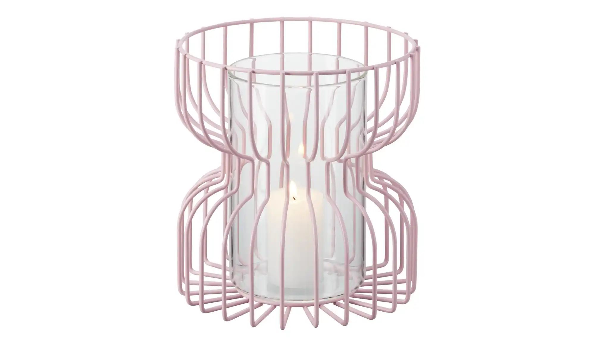 HOME STORY Windlicht ¦ rosa/pink ¦ Metall, Glas ¦ Maße (cm): H: 22,5  Ø: 21 günstig online kaufen